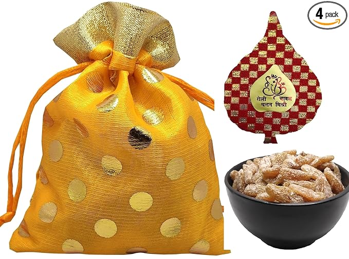Bhai Dooj Gift Paan Raisin Potli 100gms with Bhai Dooj Silk Thread, Roli, Chawal, Chandan, Mishri in a Special Pack