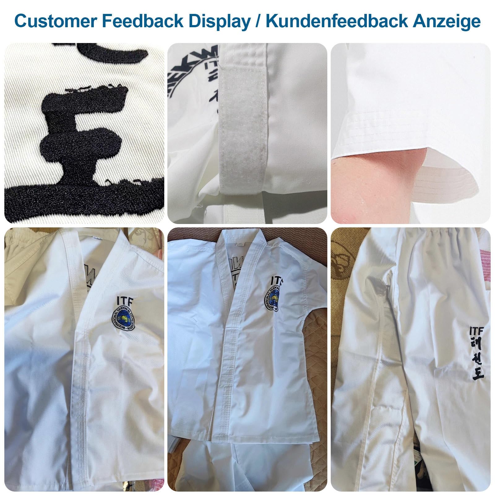 CHUIKUAJ Kimono Bambini Judo GI, ITF Kimono da Karate con Ricamo,in Misto Cotone e Poliestere, Uniforme Professionale per Allenamento e Competizioni - con Cintura,WhiteK-120