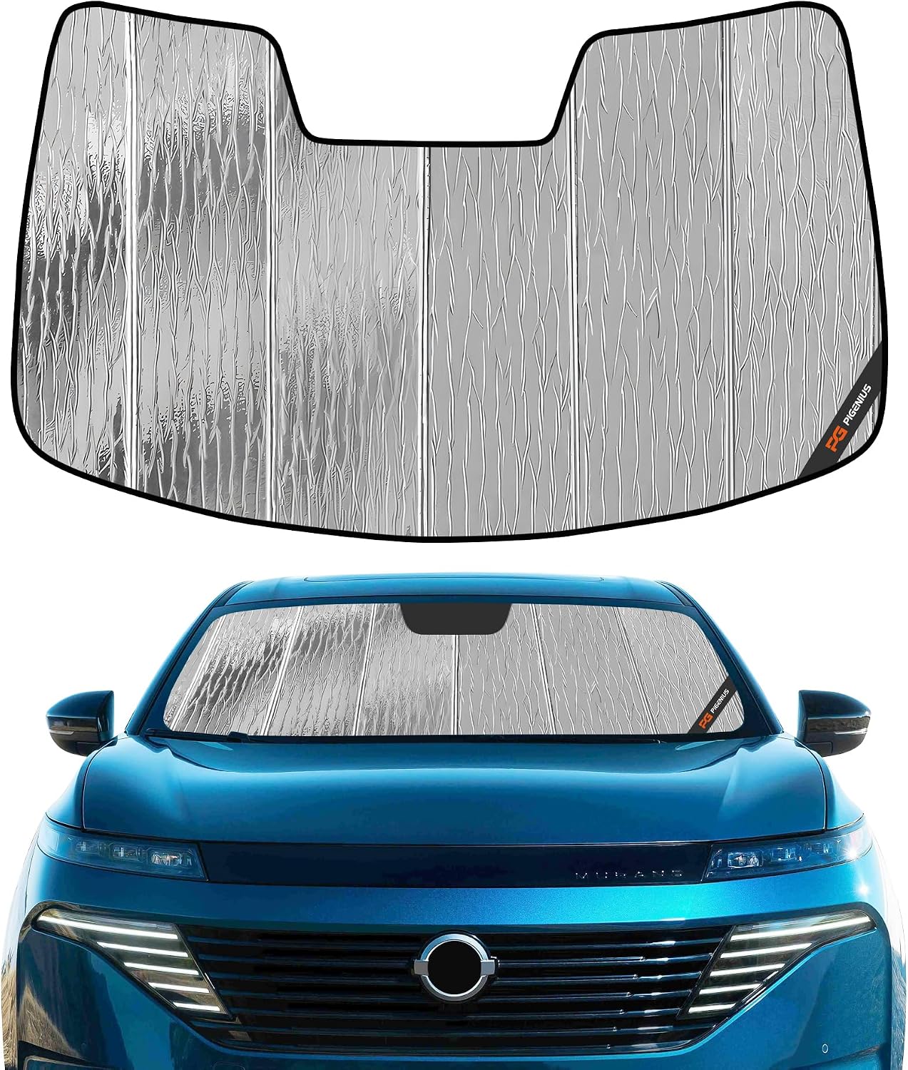 Pigenius Windshield Sunshade for Nissan Murano 2019-2024, Reversible Silver/Black