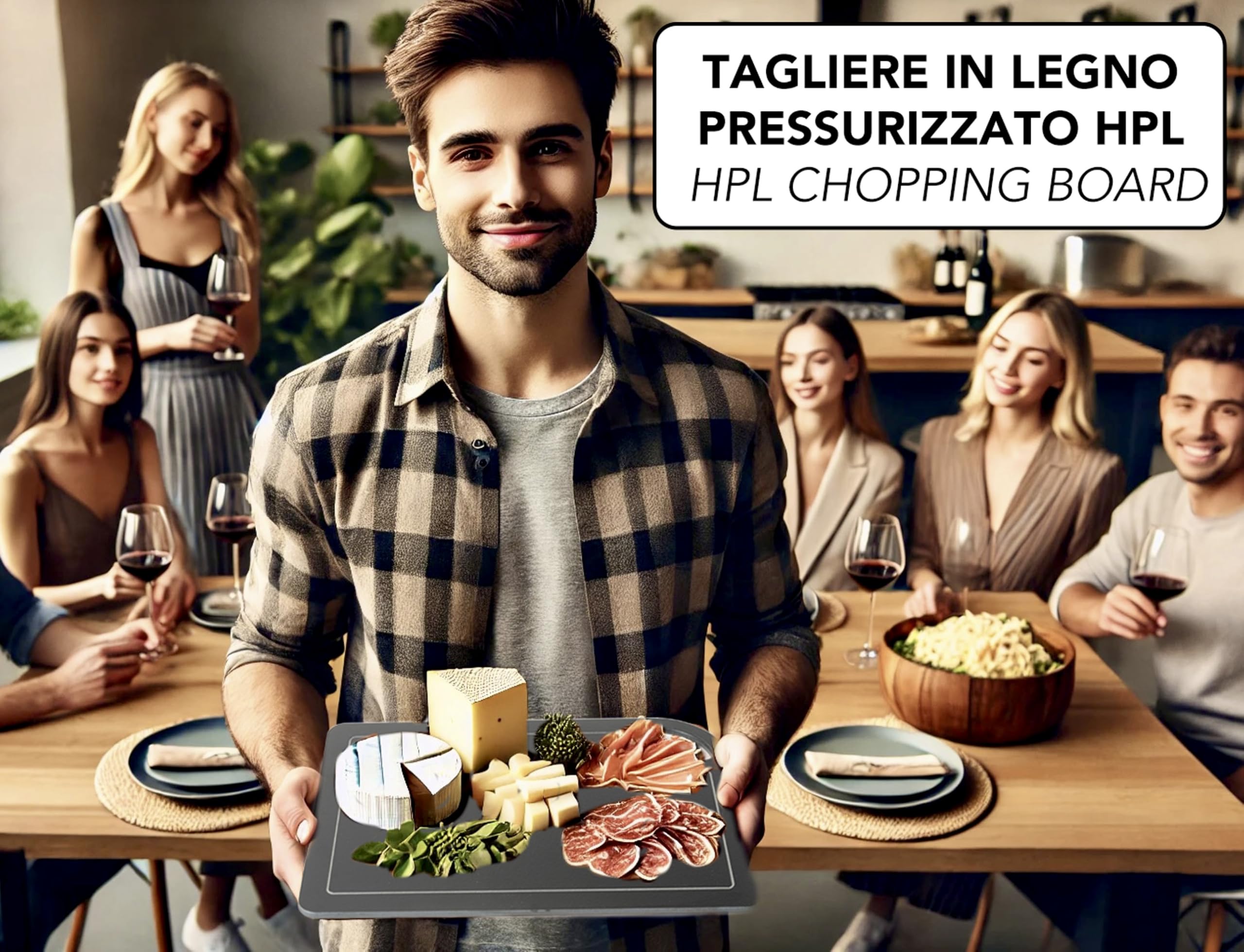 IPEA Schneidebrett aus Druckbehandeltem Holz HPL Elegant und Solide - Made in Italy - 33 x 23 cm - Schneidebrett Schwarz Rechteckig, für die Küche, für Käse, Vorspeisen, Gemüse, Brot, Salami – Tablett
