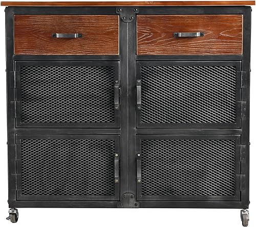 Miniatura 7 de Diwhy Gabinete de buffet industrial, gabinete de almacenamiento de acento industrial con puertas y cajones de rejilla de hierro, escritorio de
