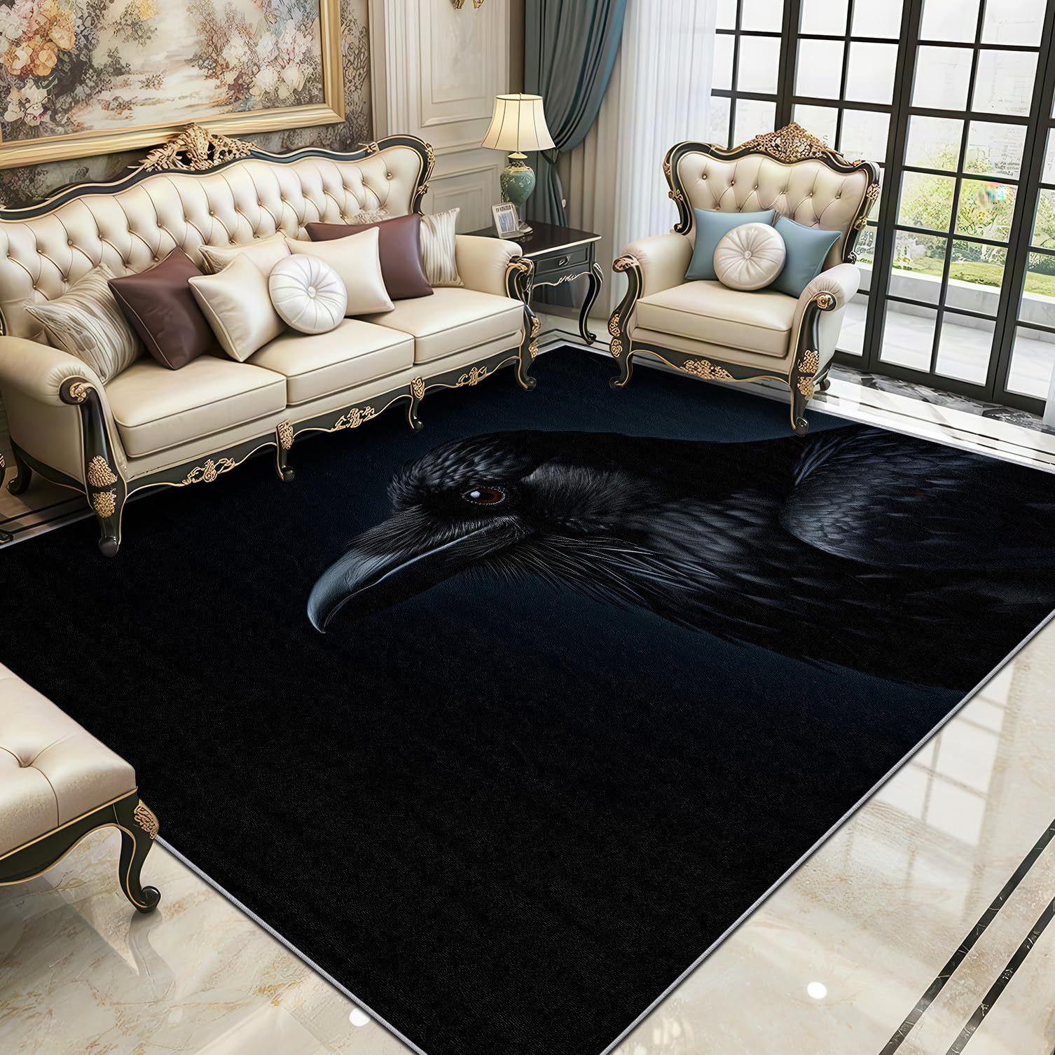Raven Rug - Crow Black Bird Small Rugs for Bedroom 50x80, Gothic Animal Floor Mat Soft Washable Non Slip Indoor Mats