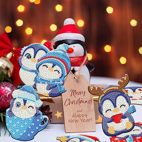 Miniatura 4 de Denylo pro Juego de 8 posavasos con diseño de pingüino de invierno con soporte para manualidades, diseño de pingüino de invierno, para adultos,