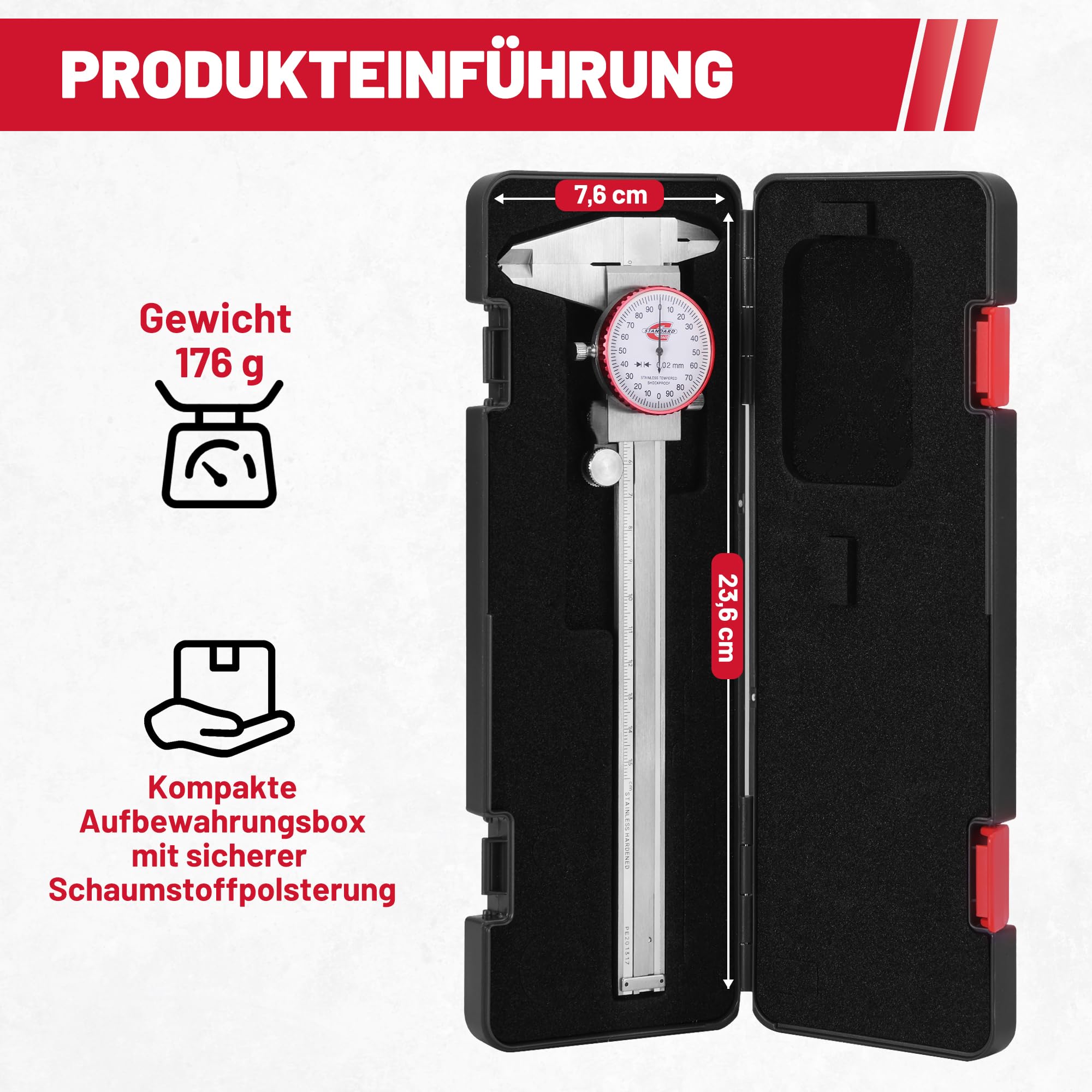 Messschieber mit Uhr 150mm, Metrischer Uhrenmessschieber, Ablesung 0,02 mm, Stoßfestes Zifferblatt Messschieber mit 4-Wege-Messungen, Hochpräziser Messwerkzeug für Messinstrument, DIY