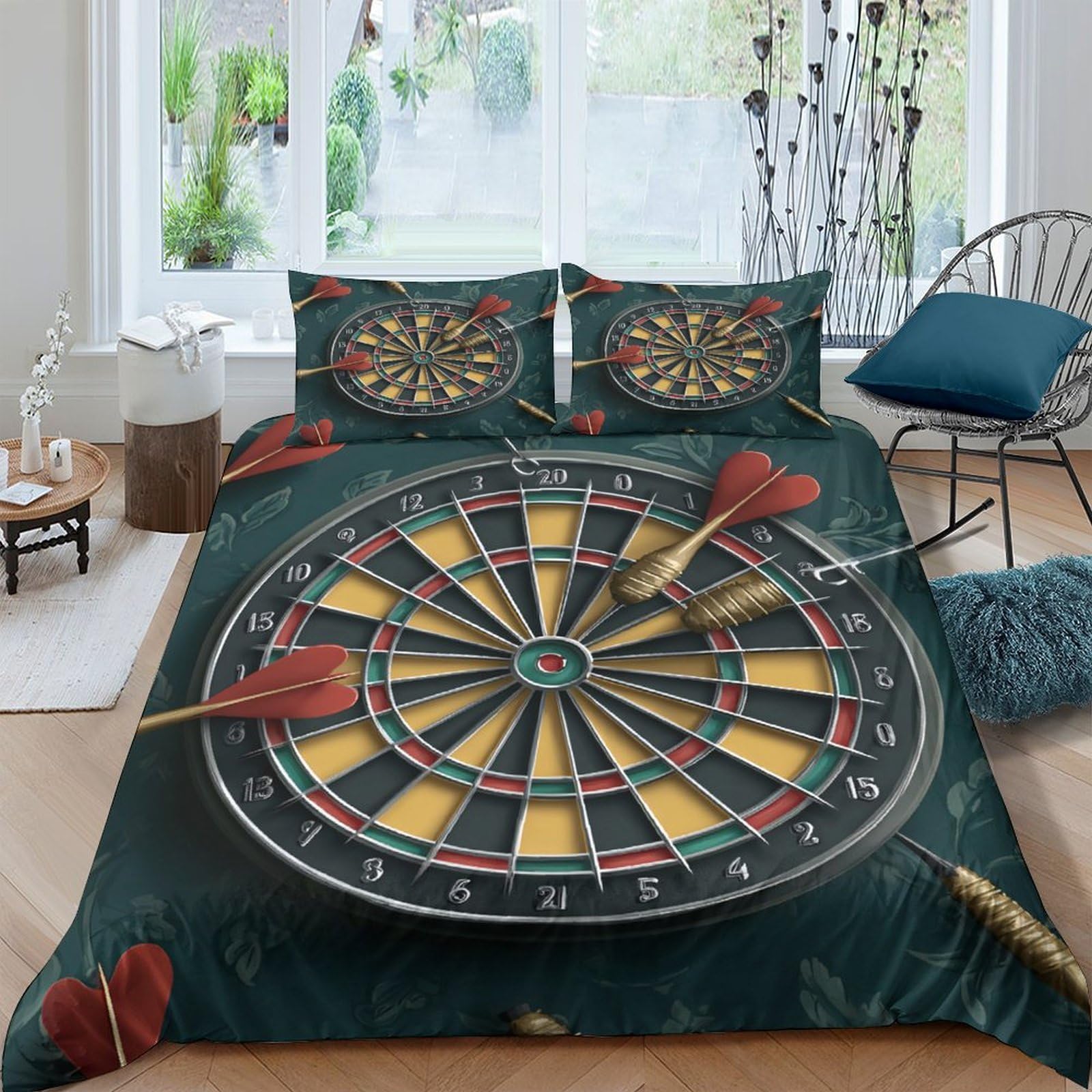 Ctjqhvkz Style-5 3D Printed Dartboard Target Fitted Sheet Microfiber Soft Breathable Darts Game Bed Cover For Bedroom Dorm Mattress Decor Single（135X200cm）