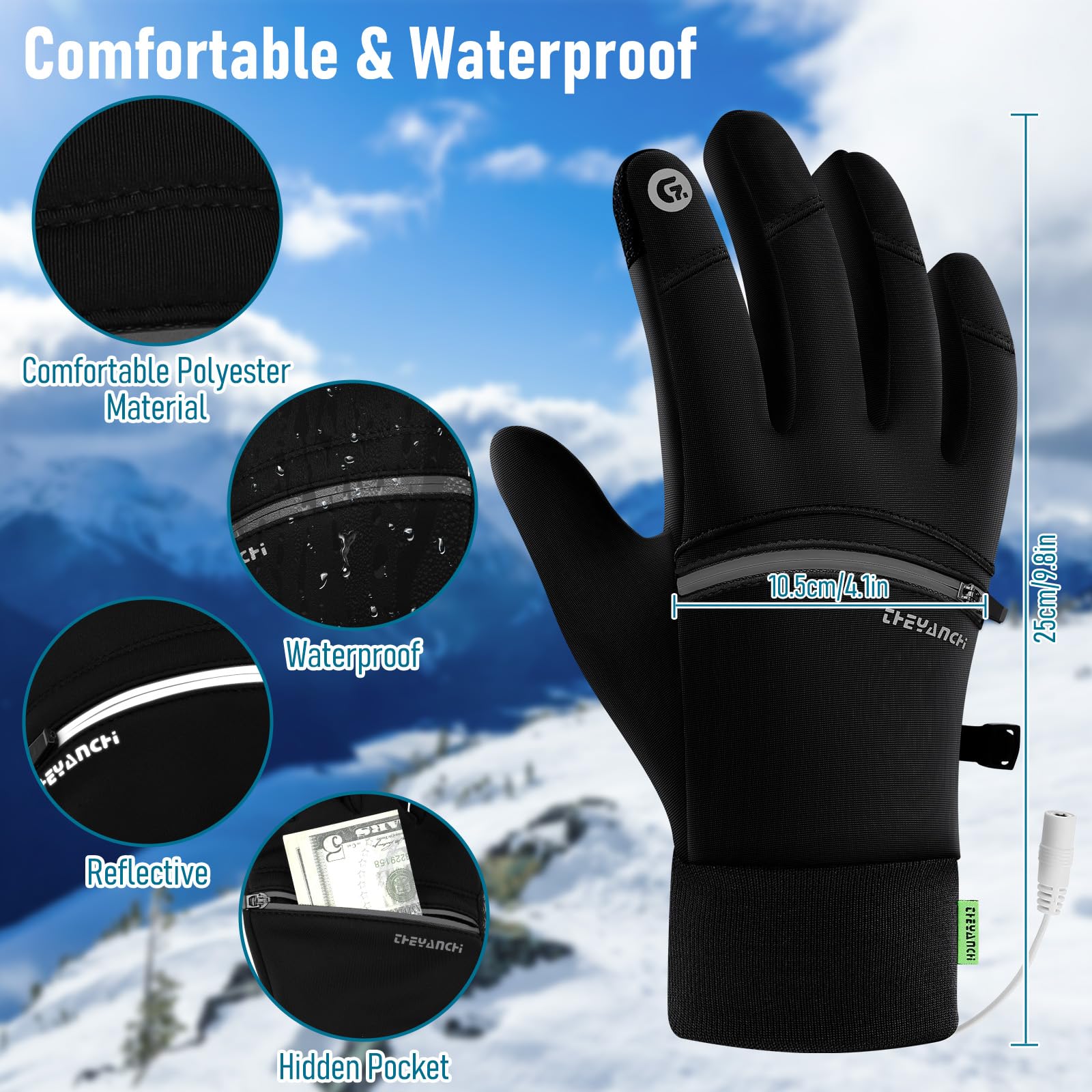 Gants Chauffants USB 3 Températures | Double Face, Tactile, Imperméable | Pour Ski, Vélo, Activités Hiver