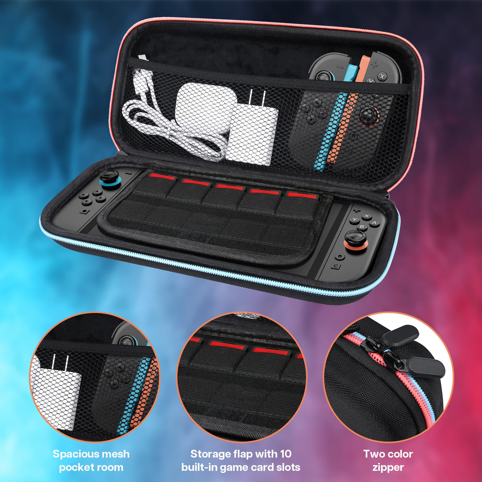 Etui Podróżne do Nintendo Switch 2 od MMOBIEL – Kompaktowy Twardy Futerał z 10 Miejscami na Karty Gier, Kieszenią z Siatki, Miękką Wyściółką i 2 Szkłami Ochronnymi – Pokrowiec Ochronny – Czarny