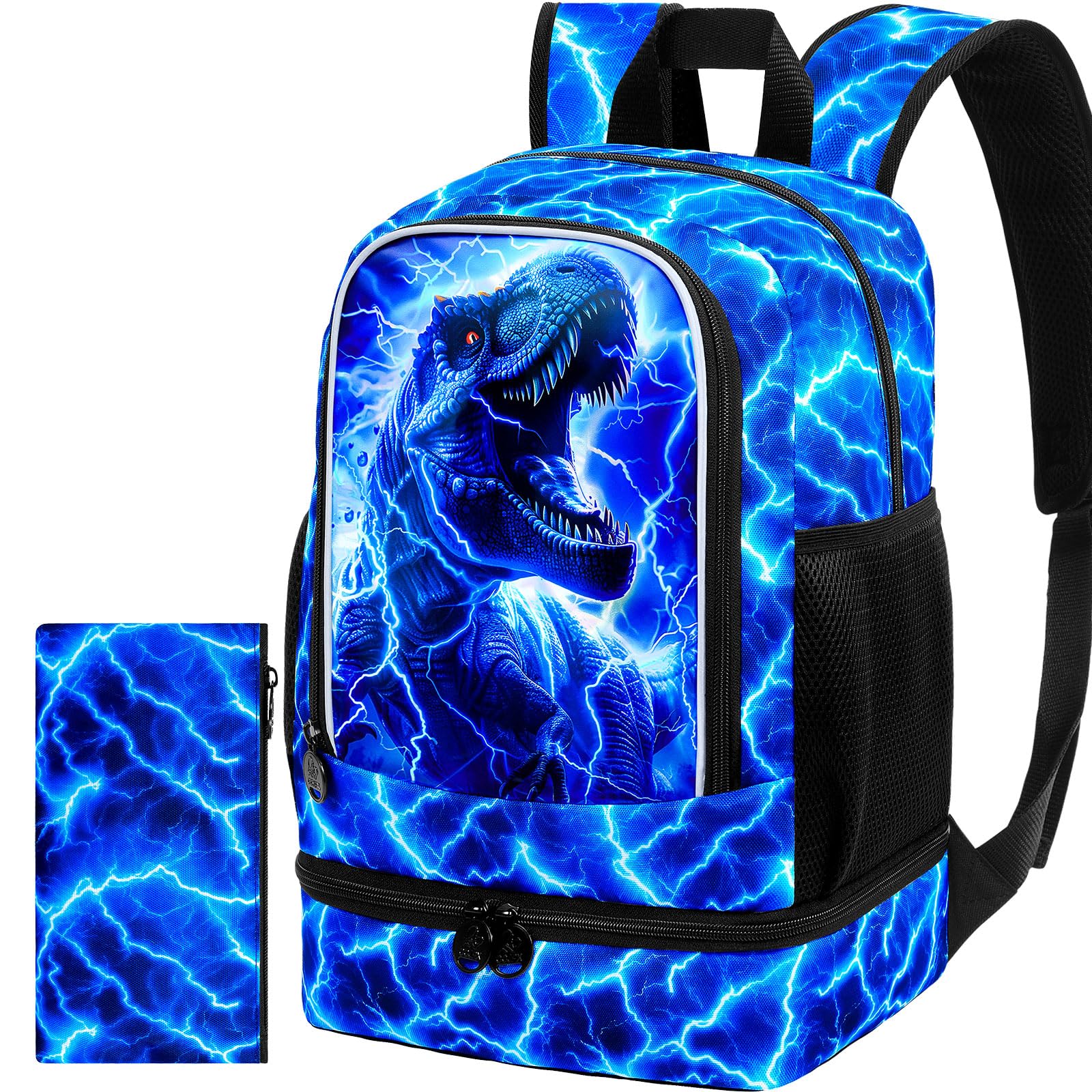 KLFVB 3PCS Cat Uni Dinosaur Backpack for Girls and Boys, 16" Kids Bookbag and Lunch Box, Preschool Backpacks for Elementary