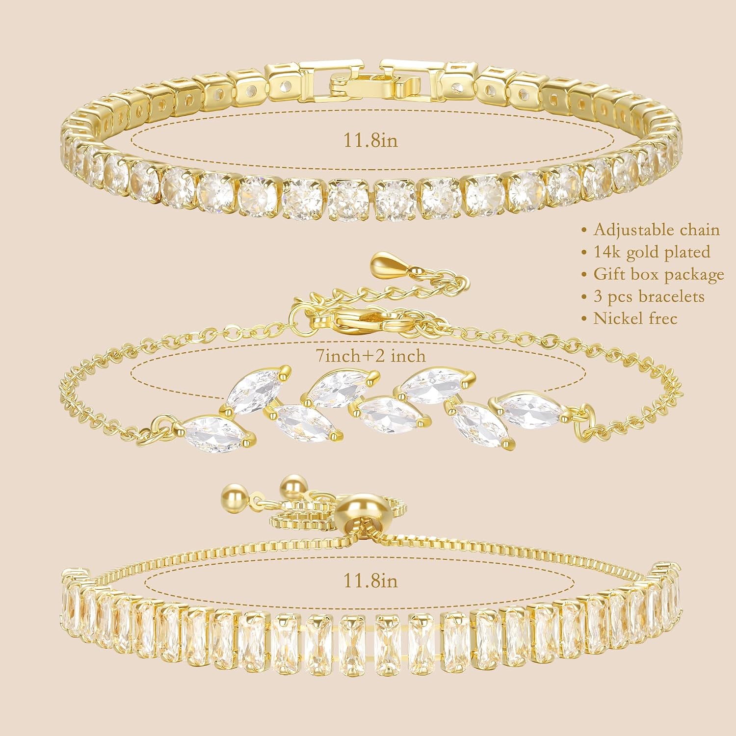 Gold Bracelet for Women,Silver Plated Tennis Bracelet Cubic Zirconia Classic Bracelet Dainty 14k Gold and Silver Bracelets for women