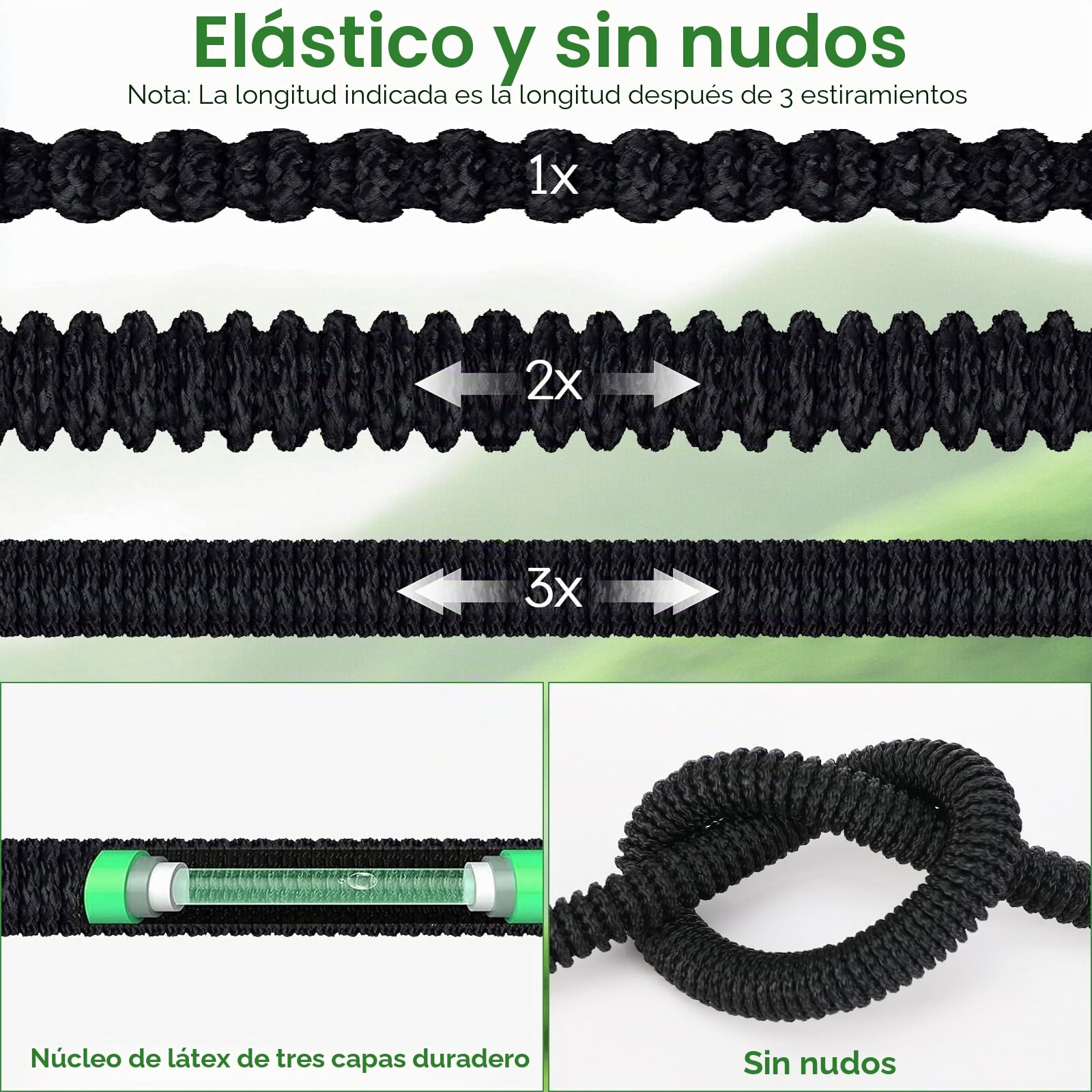 Manguera Extensible 30m, Mangueras Jardineria Flexible con Pistola Rociadora de 8 Funciones y Conectores de Latón de 1/2 y 3/4 Pulgadas, para Jardín Grande, Lavado Coche Casa, Negro