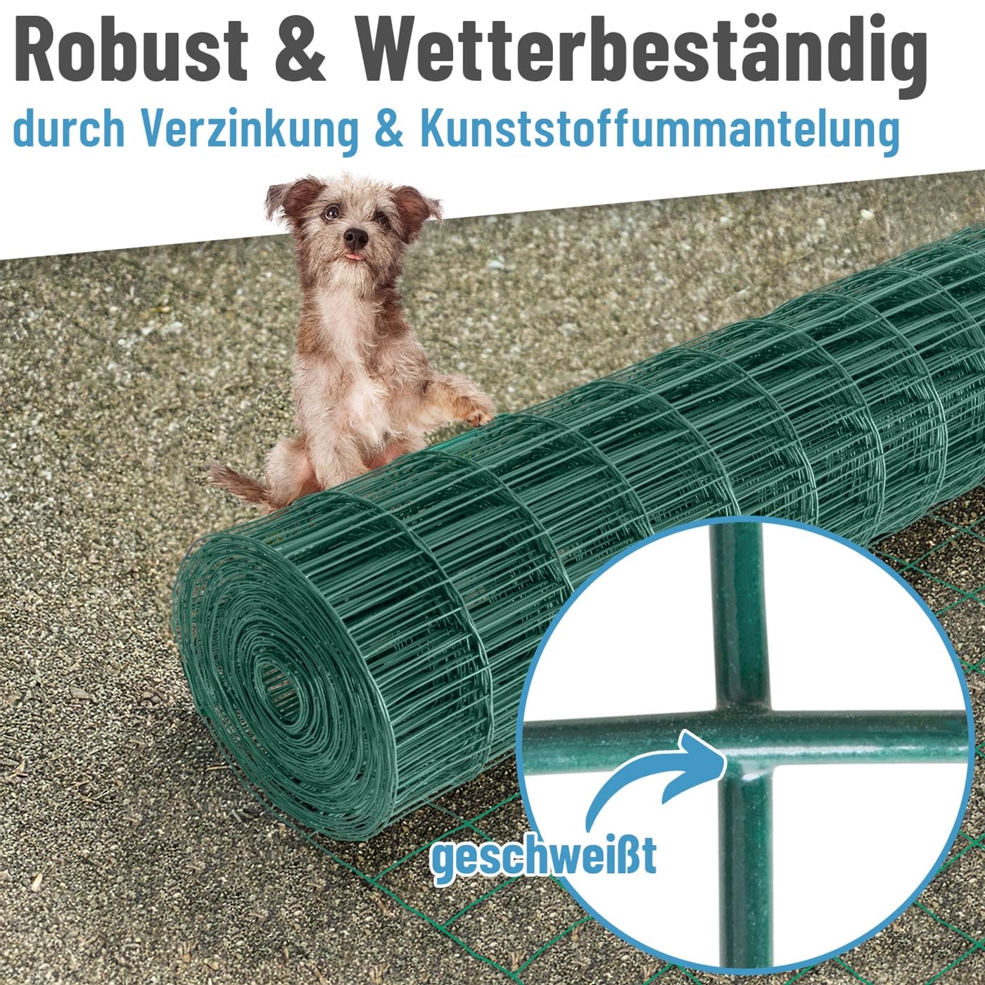 VOSS.garden 25m Gitterzaun 120cm Premium Maschendrahtzaun 100x75mm Gartenzaun Grün Wetterfest Punktgeschweißt