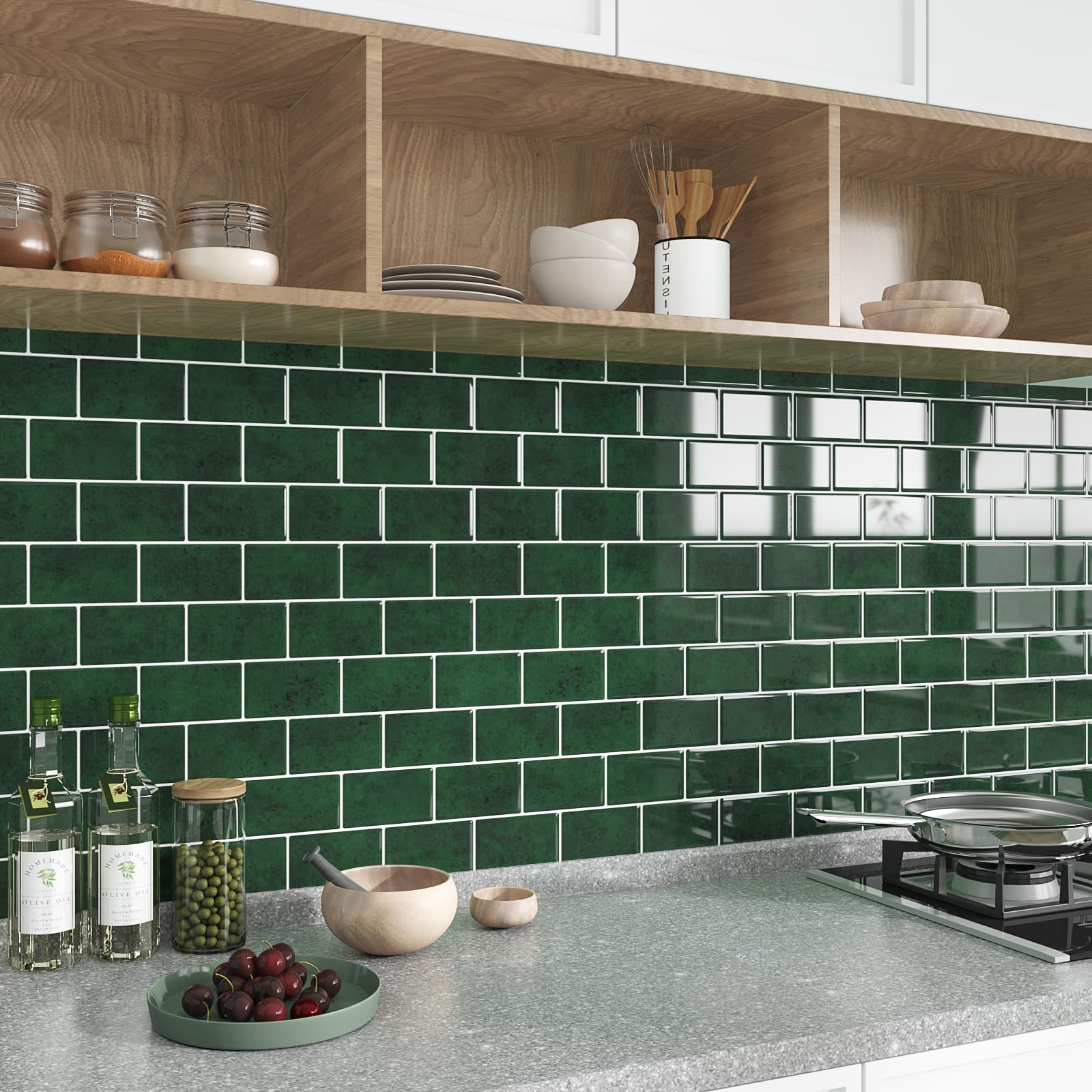 Salpicadero De Cocina Estilo Metro Con Azulejos Hexagonales Verdes