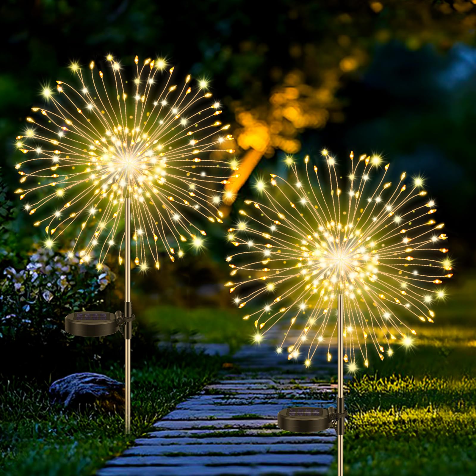 Gartendeko Solar Gartenleuchte Außen, 150 LEDs Feuerwerk Solarleuchten, 8 Modi Wasserdicht solarlichter pusteblume, Starburst Lichterkette, für Hinterhof Weg Rasen Terrasse Außen Balkon Deko, 2 Stück