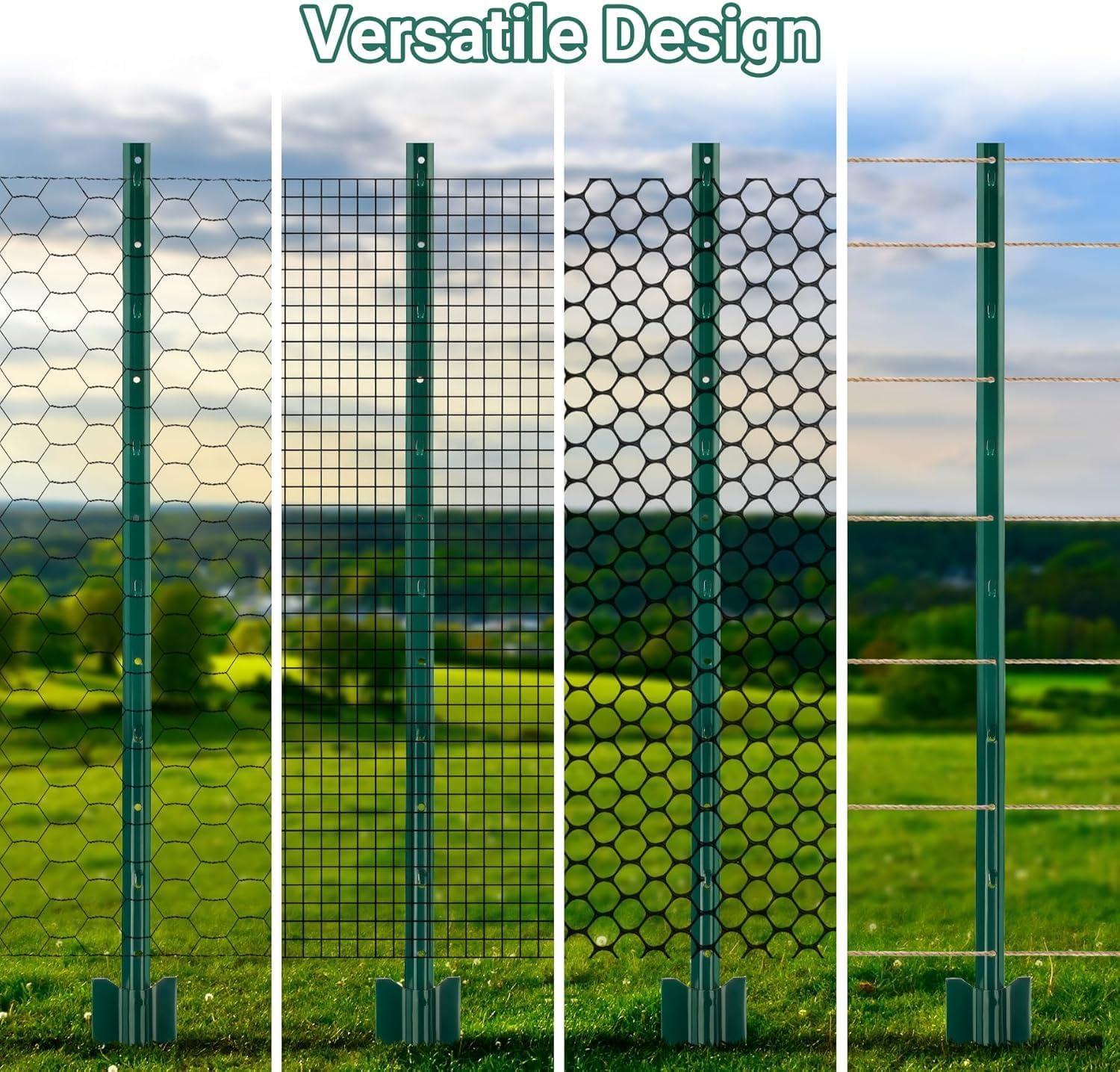 Garvee Paquete de 10 Postes de Valla Metálica de Acero Q235, Estacas de 213 cm para Cercado de Jardín y Granja, Soportes Resistentes para Mallas de Alambre y Protección de Terrenos, Negro Profesional