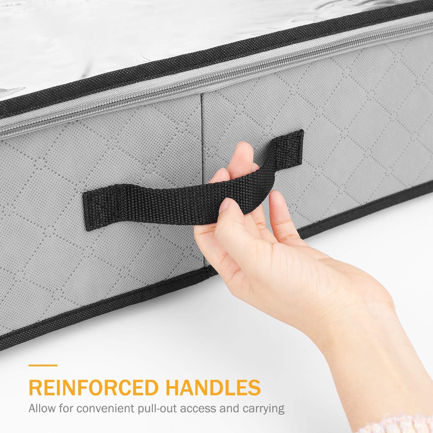Under Bed Clothing Organizer 2 Pack, Large Adjustable Dividers Storage Bag, with Clear Window, Durable Fabric & Reinforced Handle, for Clothing, Shoes, Blankets, Toys, Grey(For Bed Hight > 7inches)
