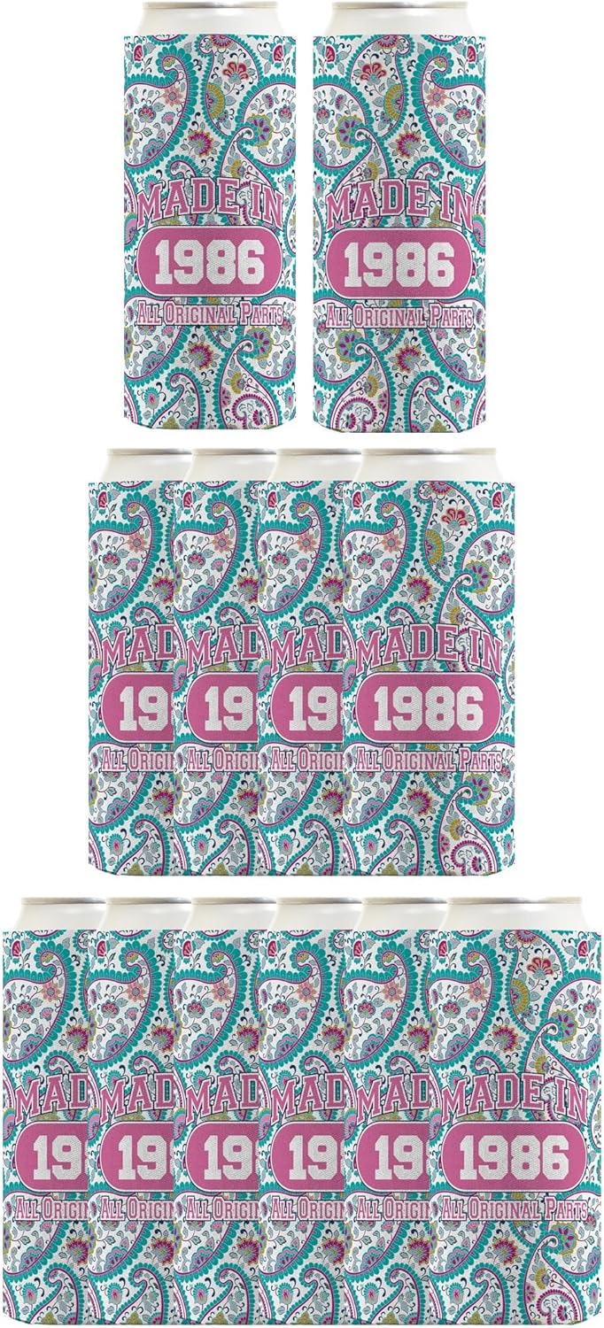 40th Birthday Favors For Women Made In 1986 12-Pack Ultra Slim Can Thermocoolers