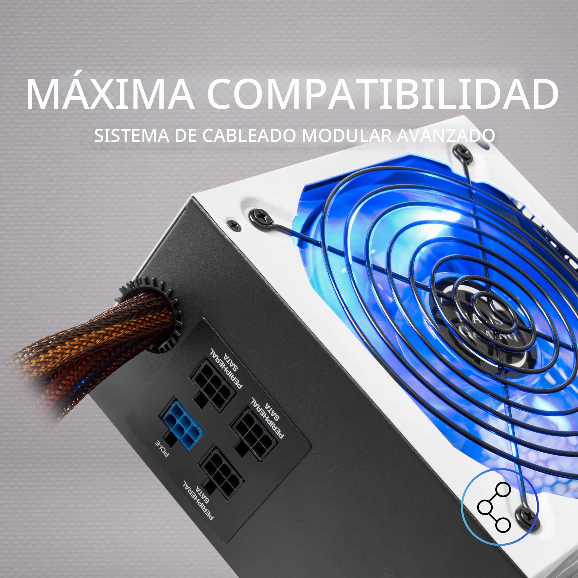 MARSGAMING MPZE750 - Fuente de alimentación gaming para PC (750 W, 80 plus silver, PFC activo, modular, 10 sistemas de protección, iluminación LED, ventilador 14 cm), color blanco