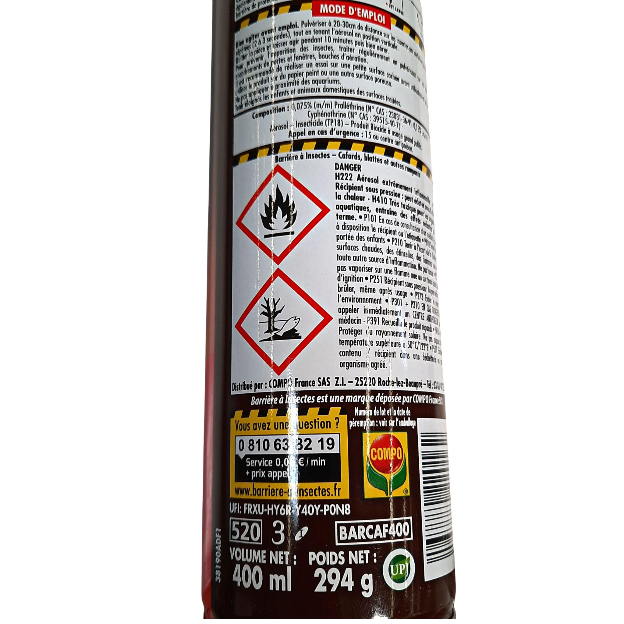 BARRIERE A INSECTES Anti-cafards, blattes & Autres rampants - Aérosol 400 ML