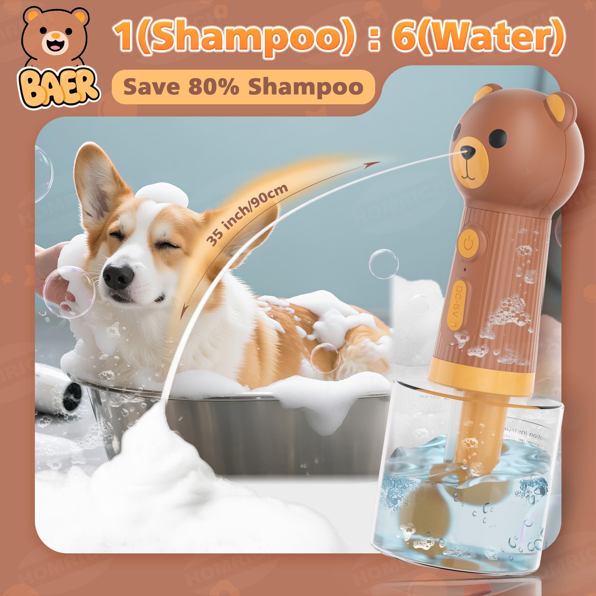 Homrich Dog Shampoo Foamer, Electric Dog Soap Dispenser, Automatic Dog Foam Machine with Shampoo Brush, Dog Washing Equipment - Outdoor Pet Bath Tub Accessories for After Walk Pet Wash