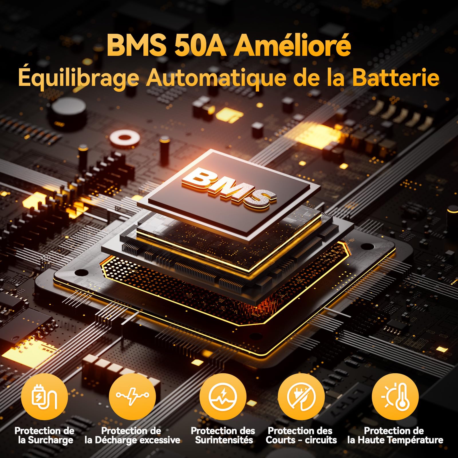 Power Queen Batterie 12V 50Ah LiFePO4, Rechargeable Batterie avec 50A Protection BMS et 4000-15000 Cycles Profonds, sans Entretien Parfait pour Camping-Car, Système Solaire, E-Scootern