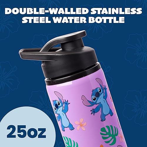 Miniatura 2 de Silver Buffalo Disney Lilo and Stitch Tropical - Botella de agua de acero inoxidable de doble pared, 25 onzas