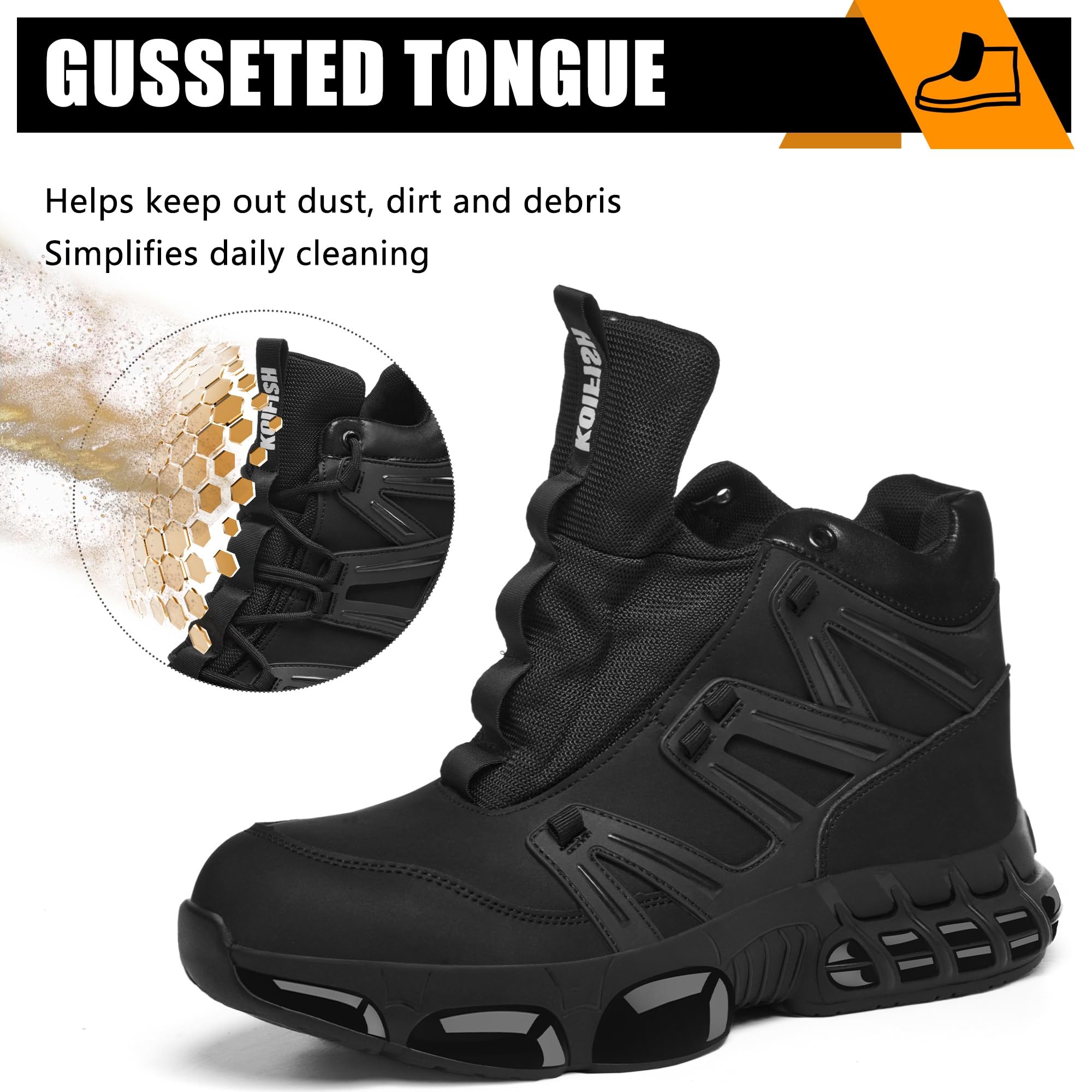 Arbeitsschuhe Hoch Wasserdicht Sicherheitsstiefel Herren Damen | Kunstleder mit geschlossener Zunge, Stahlkappenschuhe+Kevlar, EN ISO 20345, Luftkissen-Sohle, Sicherheitsschuhe Leicht Bequem