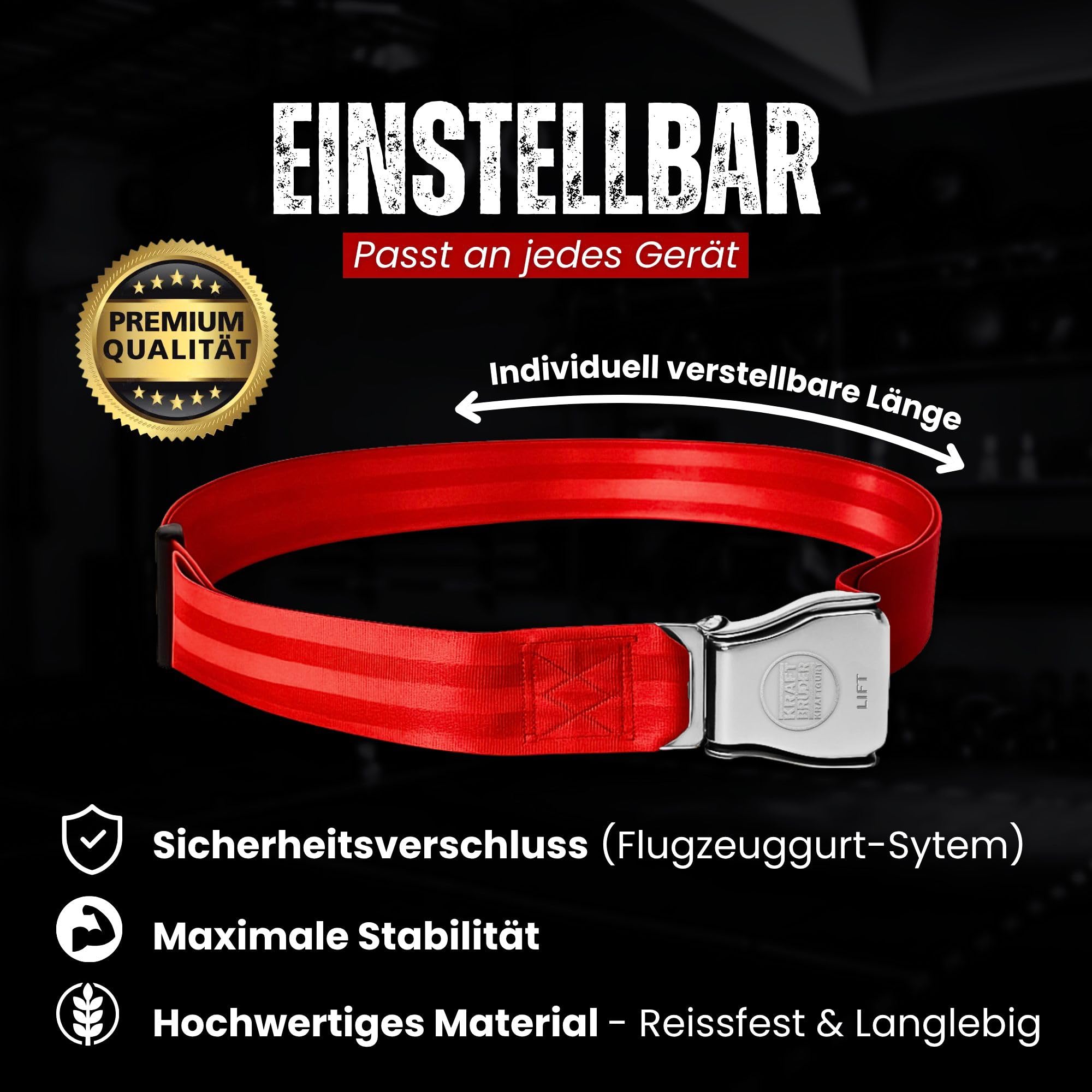 KraftGurt - Trainingsgurt zum Anschnallen an Fitnessgeräten - Für Bodybuilding, Powerlifting & Muskelaufbau - Stabil, verstellbar & rutschfest für maximale Kontrolle