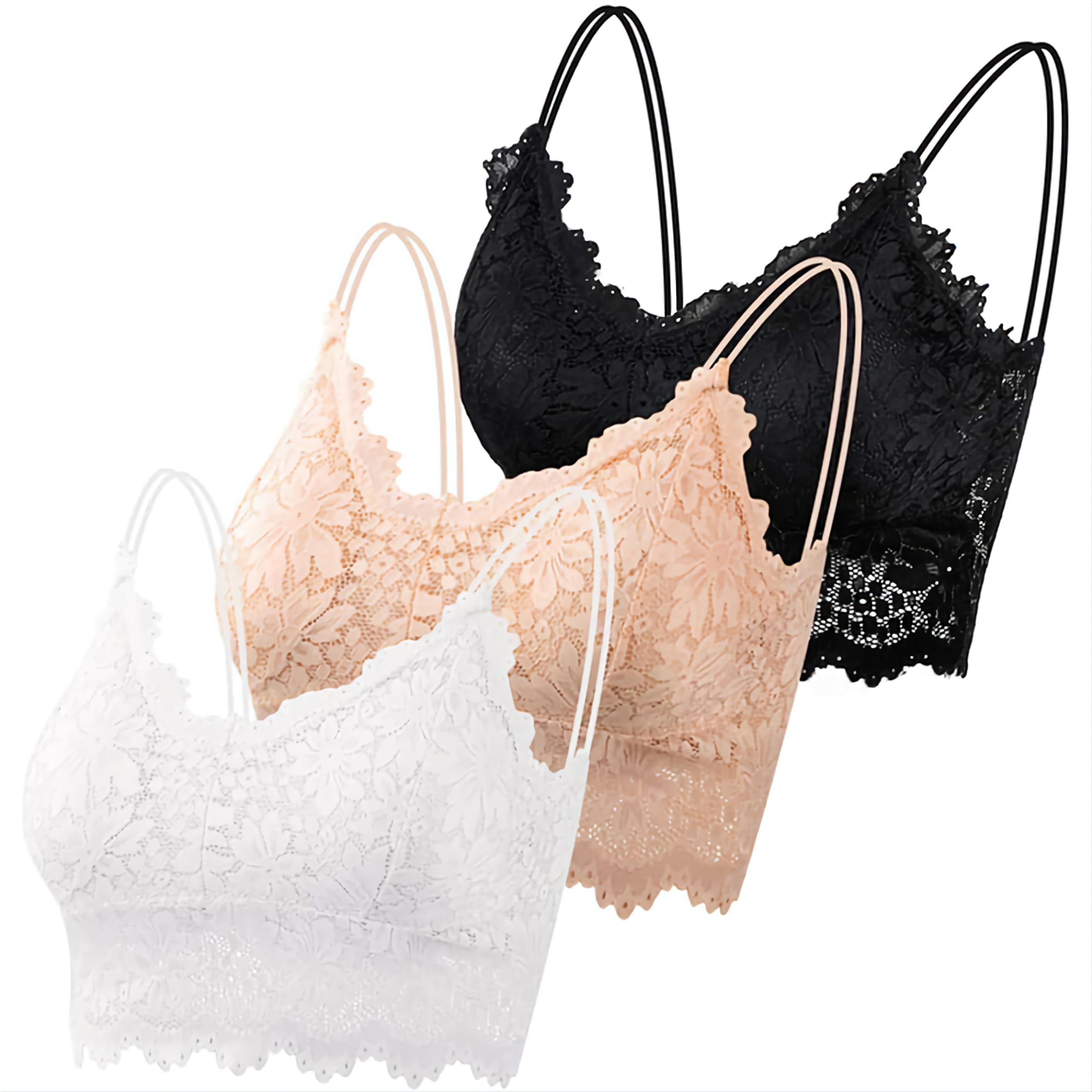 style flakes Padded Lace Bralettes Sexy Lace Bralette with Straps Fancy Bra for Women and Girls Pack of 3 Black White Skin Size 28 to 36-picture-10