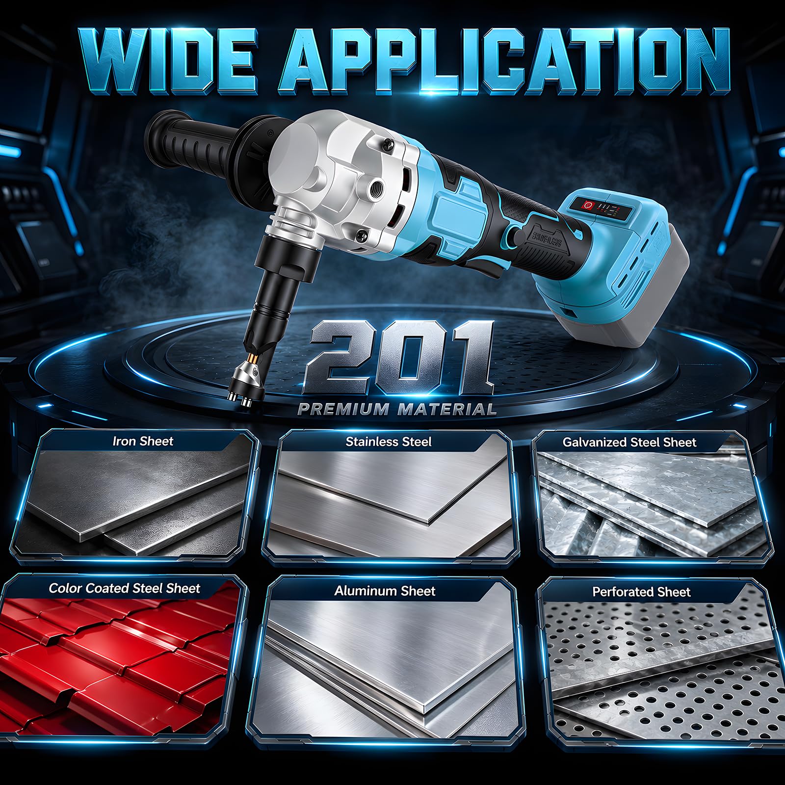 Przyrząd do blachy, zasilany akumulatorem, kompatybilny z akumulatorem Dewalt 18 V | Nasadka do blachy, 1900 SPM, 3,5 m/min, 950 W, 3-stopniowe bezszczotkowe nożyce elektryczne do metalu