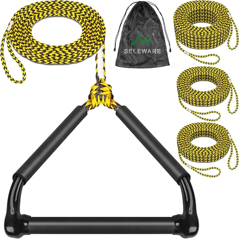 SELEWARE Cuerda de Remolque para Wakeboard Cuerda de esquí acuático Ajustable de 75 pies con Mango | Cuerda flotante de PE de alta resistencia de 1600 libras con mango de espuma, cuerda de 4 secciones para wakeboard, rodillera y esquí acuático