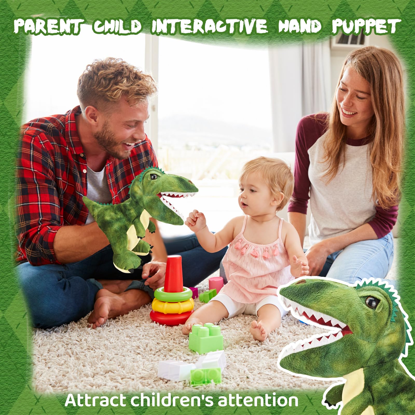 ACTOYS Marioneta Animales, Marioneta Peluche Mano, Marionetas de Mano para Niños Cuentos, Títeres de Mano, Finger Puppets, Contar Cuentos, Enseñar, Regalos de Cumpleaños, Pascua,Navidad (Tiranosaurio)