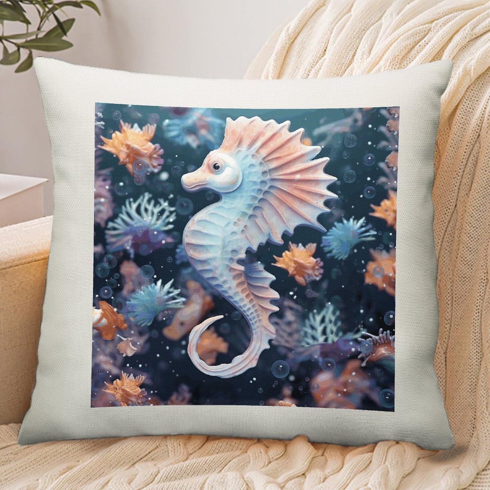 Adfgyerh Style Seahorse And Starfish Pillow Cover Breathable,Pillowcases Boho Decorative Envelope Closure,Throw Pillow Covers For Beach,Patio,Balcony,Couch Living Room 18 * 18In