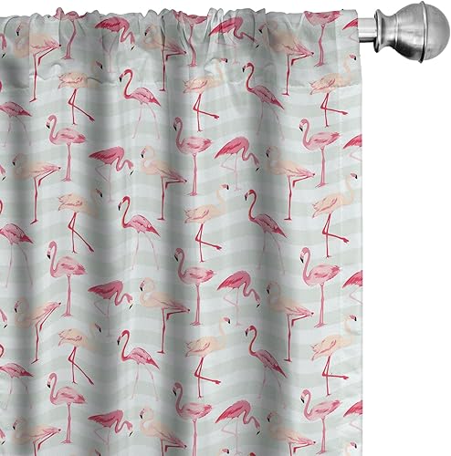 Miniatura 14 de Ambesonne - Cortinas a cuadros marrones, impresión azul asociada con cuadrados y rayas en un diseño geométrico, tratamientos de ventana, juego de 2