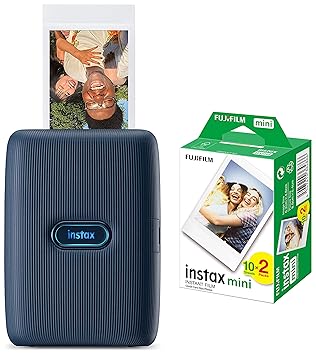 Fujifilm Instax Mini Link Smartphone Instant Photo Printer - Dark Denim (Wireless, Compact, Easy to Use, Multiple Photo Print Modes in App) & Instax Mini Picture Format Film (20 Shots)