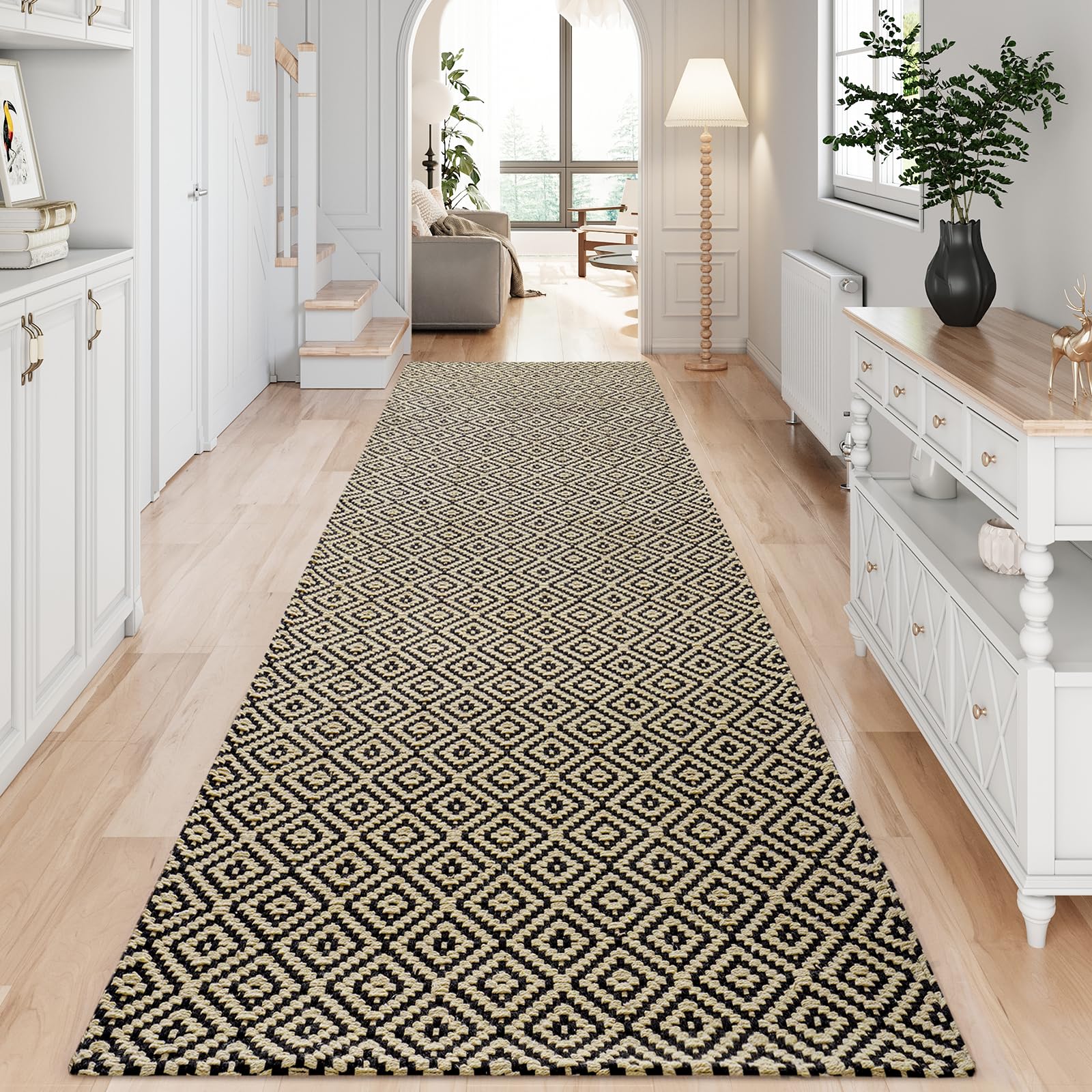 QiCaiJia Hallway Runner Rug 2x8, Washable Kitchen Runners Non Slip, Ultra Thin Entryway Floor Mat Fit Under Door, Soft Low Pile Cotton Boho Carpet for