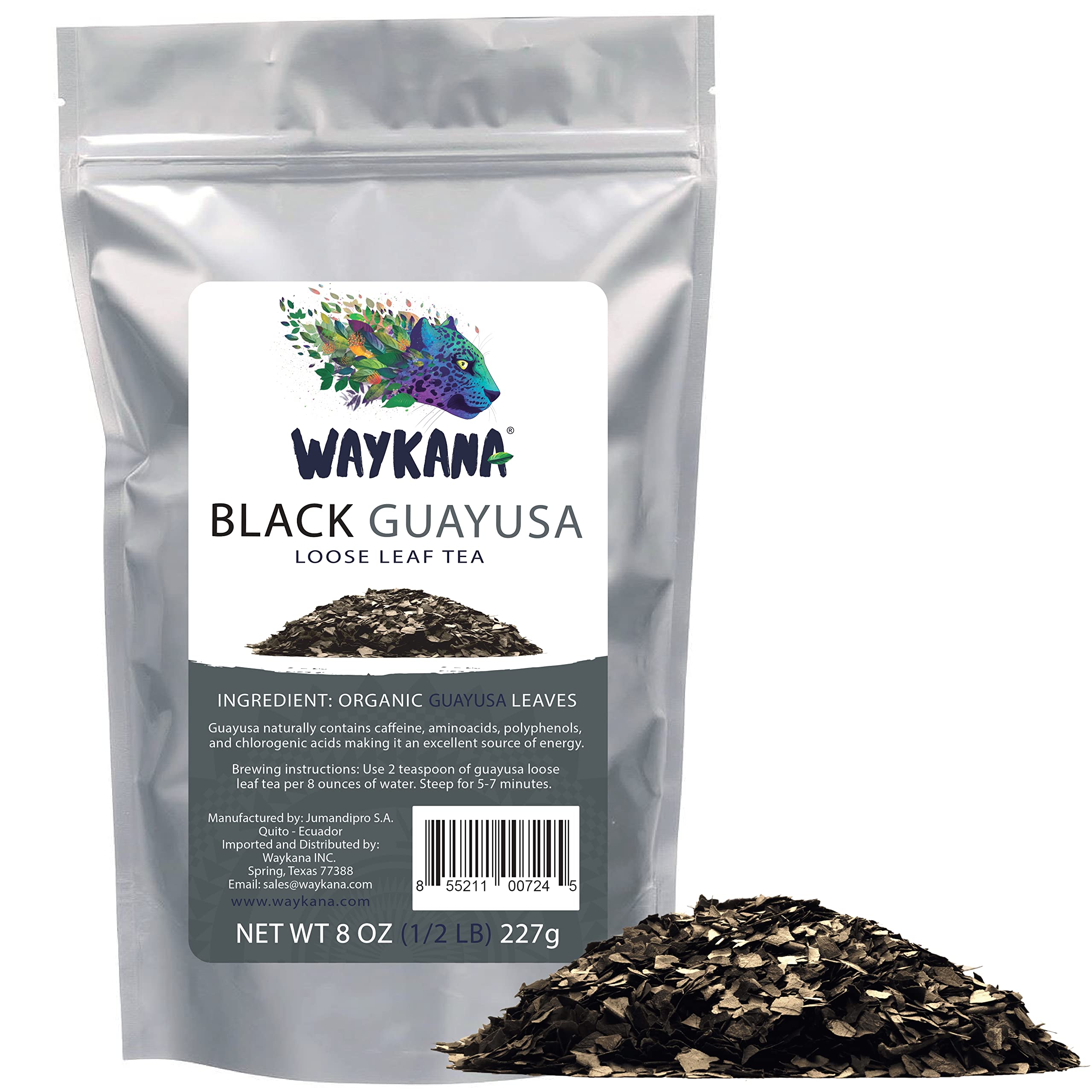 Organic Black Guayusa Loose Leaf Waykana is a perfect coffee alternative 1/2 Pound (8oz)| 40mg of caffeine per serving| Smooth, jitter-free, energy drink, alternative yerba mate, matcha and green tea