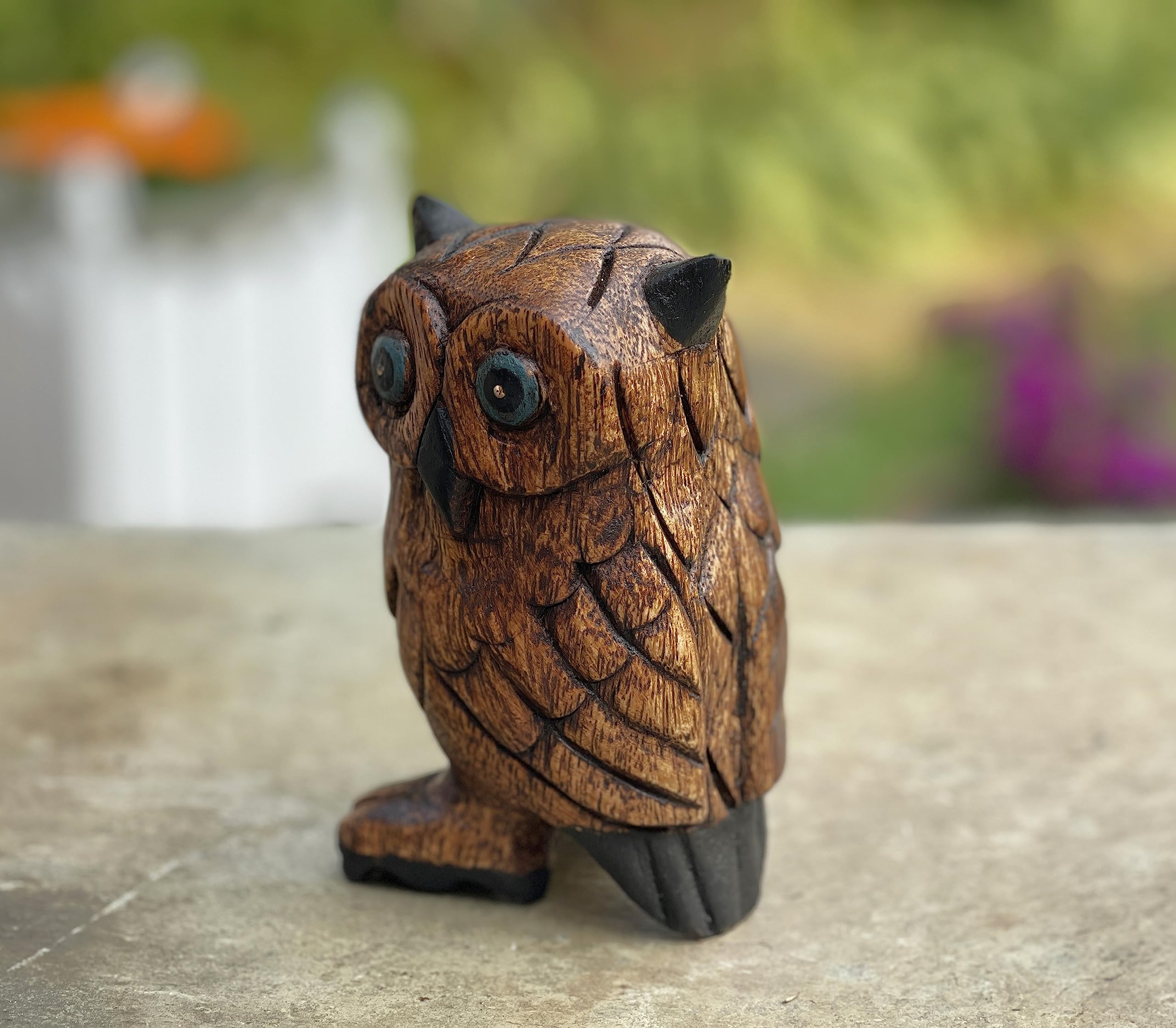 Land of Simple Treasures Hand Carved Owl Figurine - Wood Owl