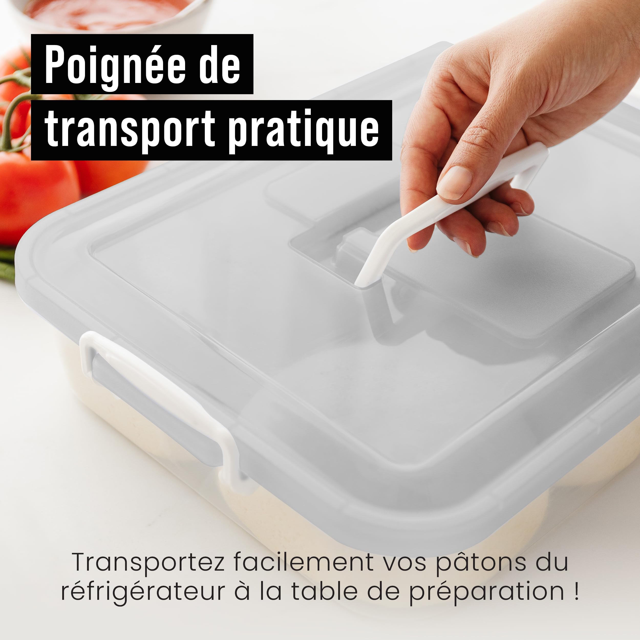 Boîte Fermentation Pâte à Pizza – Conteneur Empilable 40x30x7.5 Cm – Plastique Alimentaire – Garde L'humidité – Pour Cuisine Ou Boulangerie
