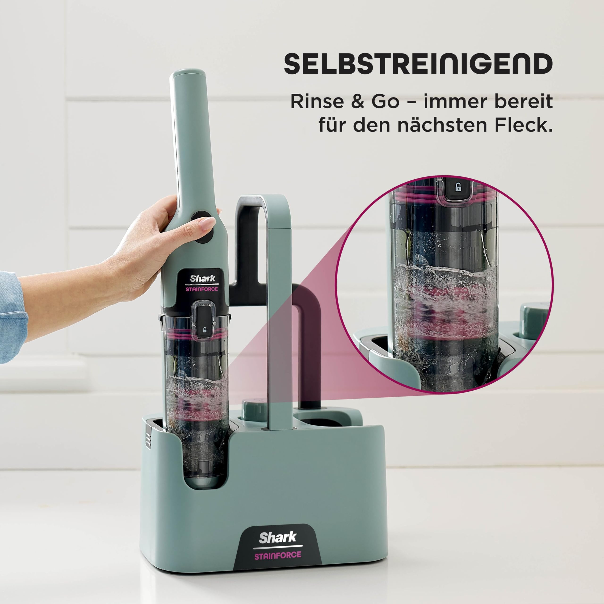 Shark StainForce kabelloser Fleckenentferner, tragbarer Flecken-, und Geruchsentferner für Teppichböden, Teppiche, Polstermöbel und mehr, mit Aufbewahrungsbox, Zubehör und 2 x Reiniger, HX100EUCP