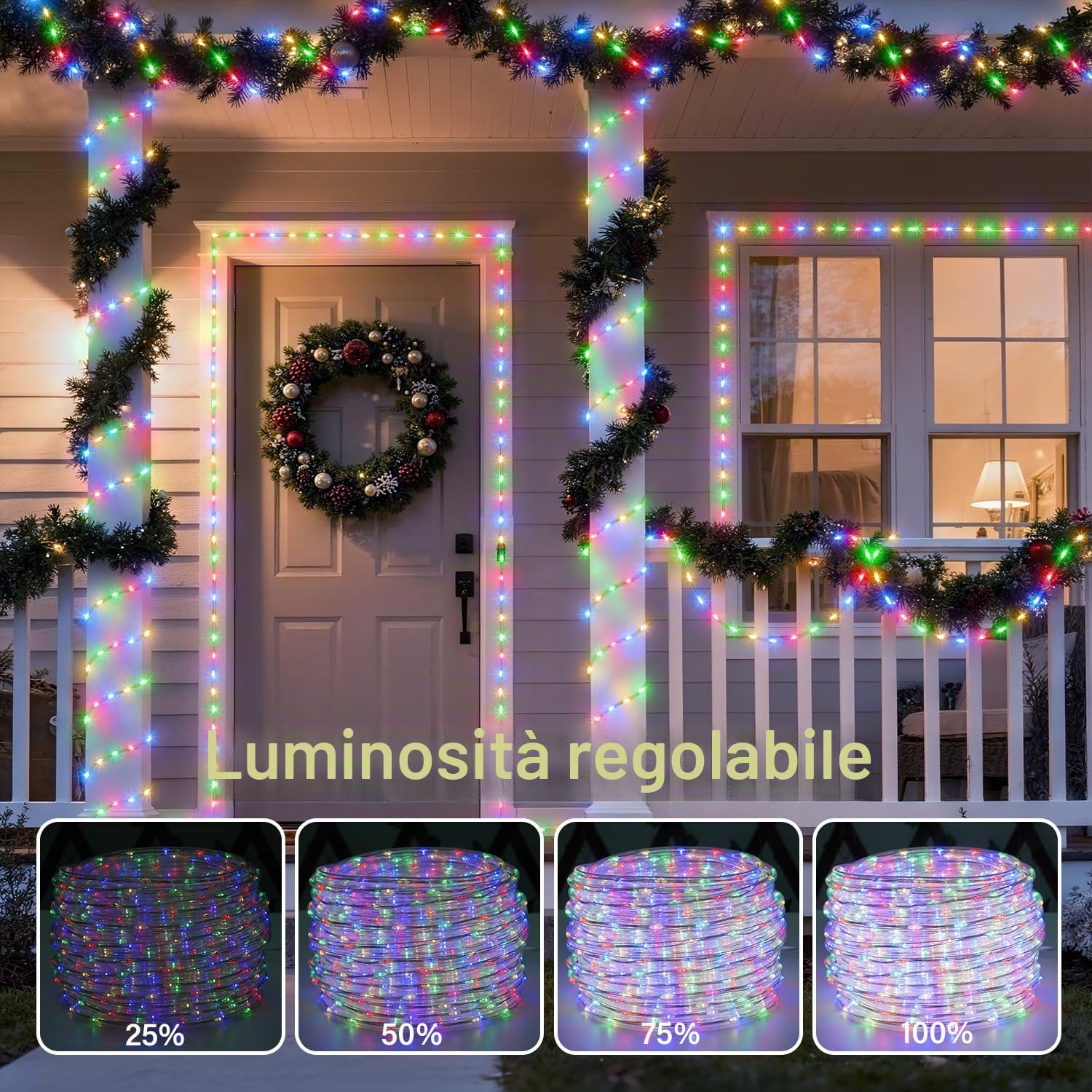 StarryEver Tubo LED da 20 m per esterni, diametro 5,5 mm, 800 LED, illuminazione natalizia, multicolore, alimentazione elettrica, per Natale, giardino, balcone
