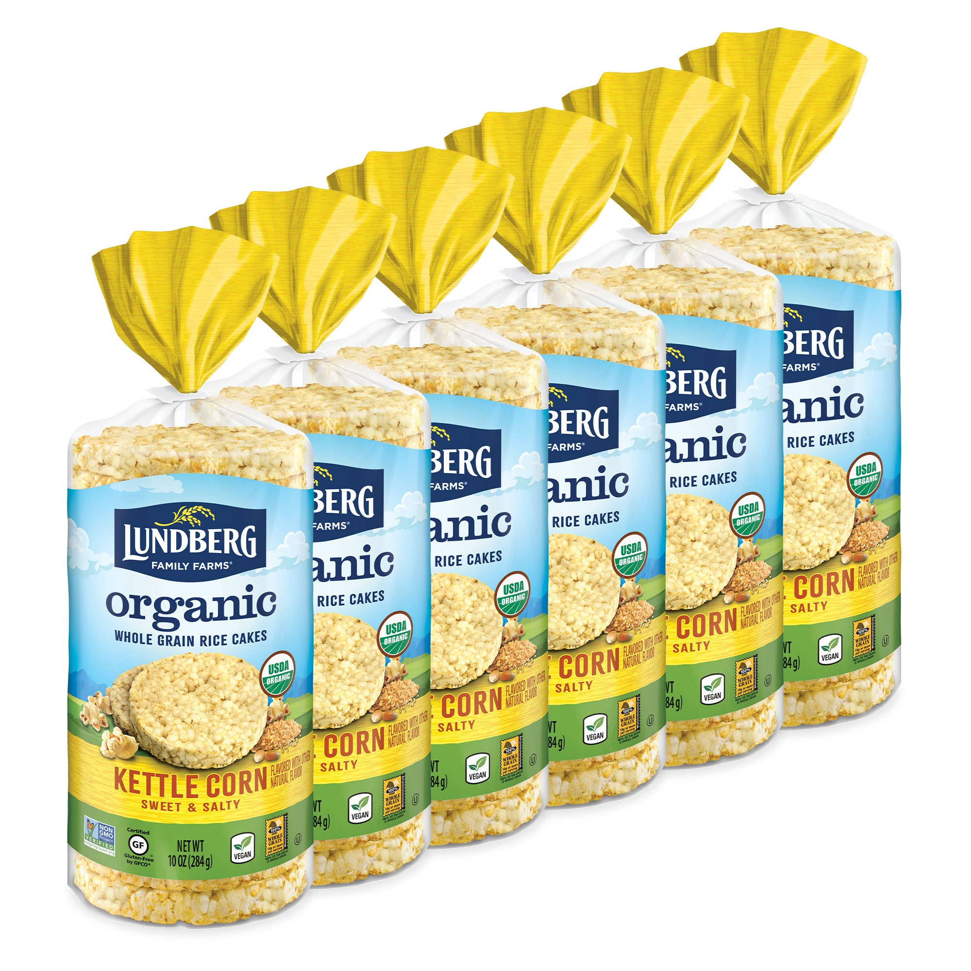 Lundberg - Organic Kettle Corn Brown Rice Cakes, Healthy Snack for the Whole Family, Kosher, USDA-Organic, Gluten-Free, Vegan (10 oz, 6-Pack)