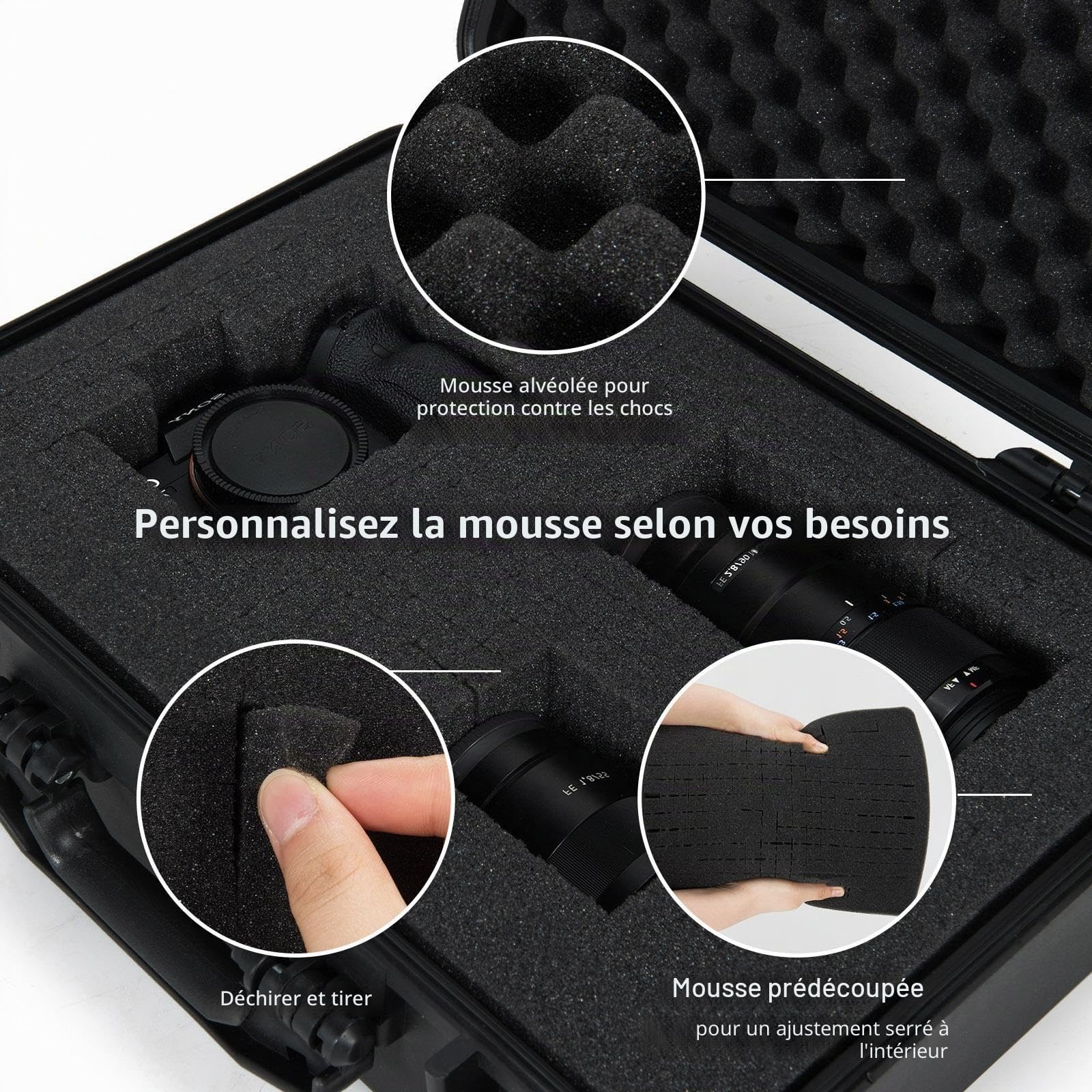 SOARS Malette de Rangement, Valise Étanche avec Mousse Adaptable & Valve de Compensation de Pression, Boîte Rangement Appareil Photo, pour Outils, Gopro, Objectifs & Accessoires (18")