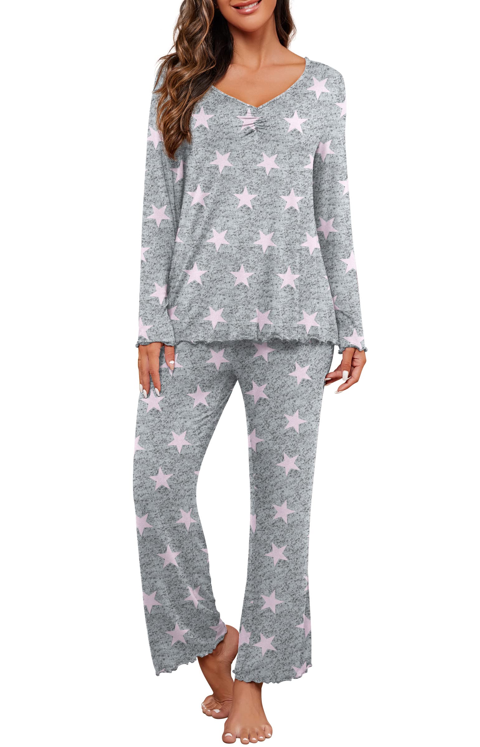 PrinStory Women's Pajama Set Long Sleeve Sleepwear Ladies Lounge Set Soft Pjs Loungewear 2026
