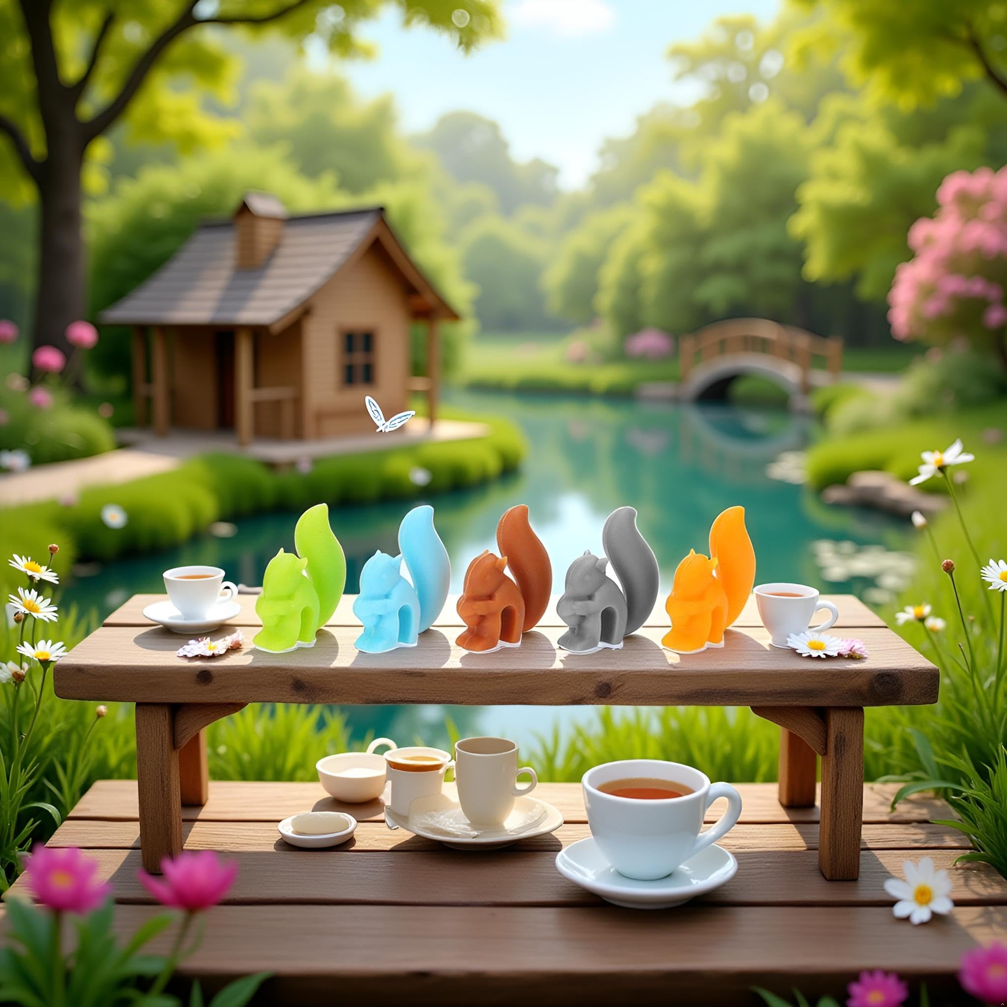 5 pcs Cute Squirrel Shape Silicone Tea Bag Holder Cup, Squirrel Drink Markers, Tea Bag Holder for Cup Hanging Tool Mug Candy Colors Gift Set, Tea House Tea Bag Dispenser, Tea Accessories