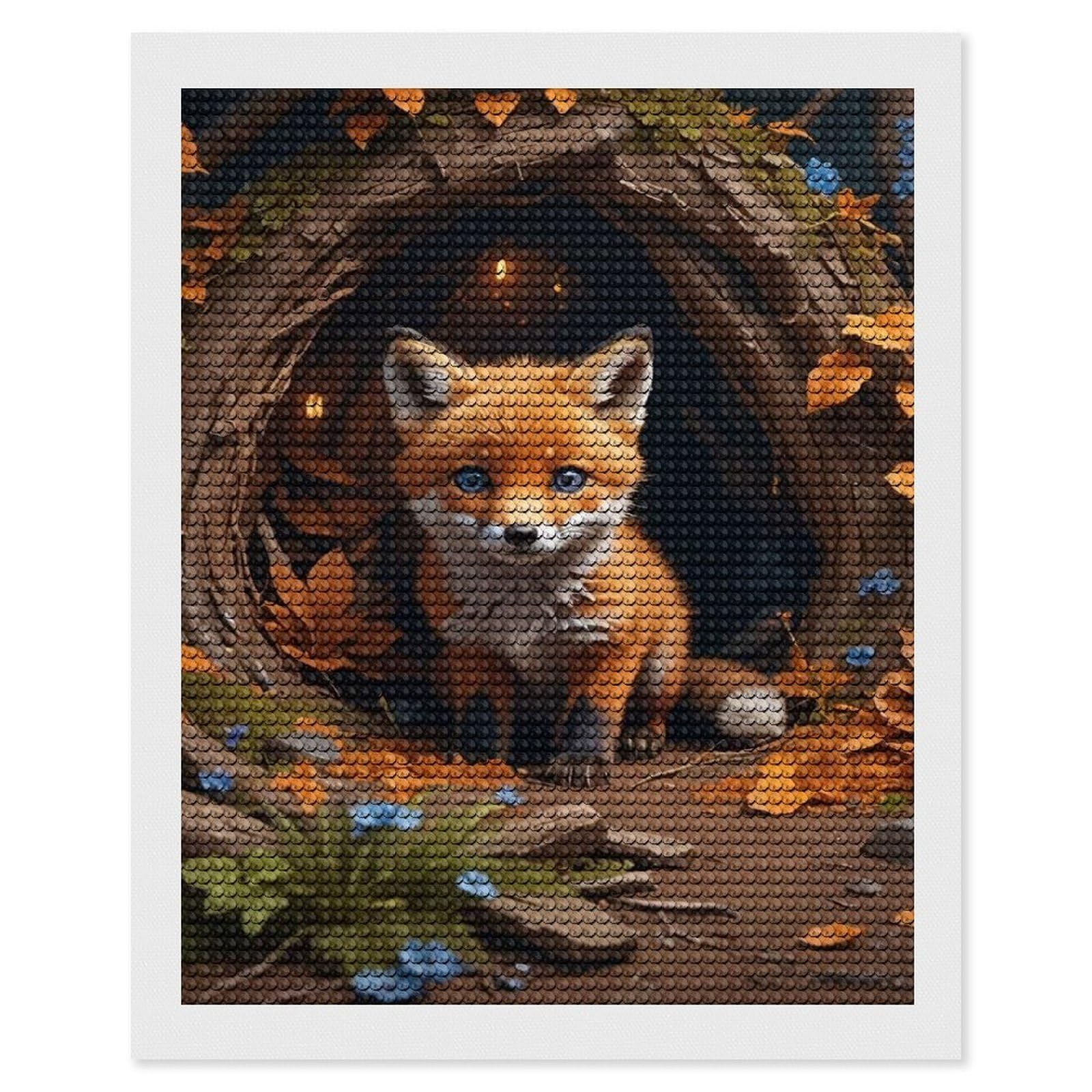 Junmoney Fox in A Forest Den Diamond Painting Kit 16"x20", Easy Handmade Project, Cosy Home Accent, for Craft Lovers, Holiday Gift Idea