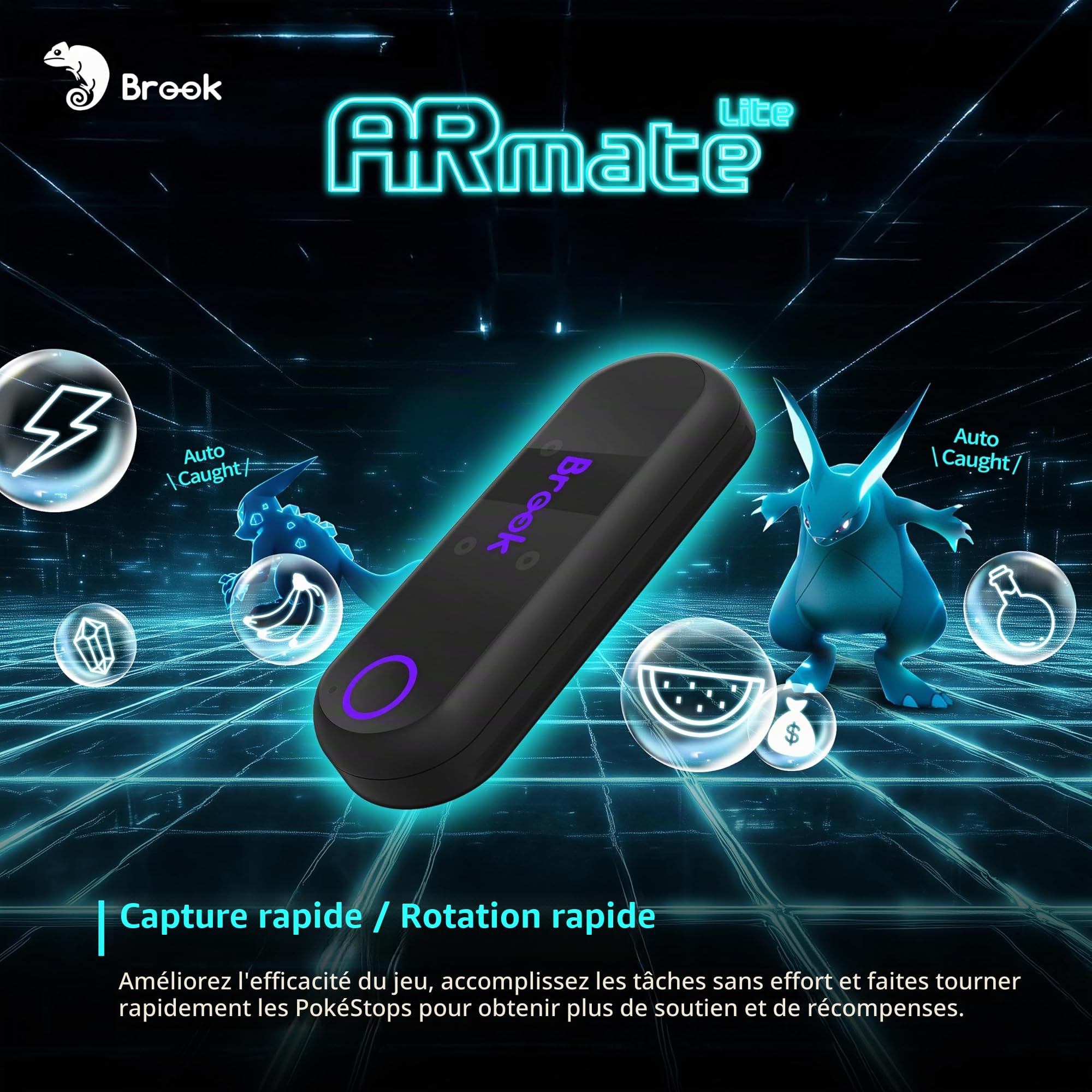 Brook AR Mate Lite Auto Catcher pour Pokémon GO, Mini Dispositif Bluetooth Auto Catch et Auto Spin, GPS Walker Smart Roaming pour Jeux AR, Accessoire Portable avec contrôle Via Application iOS