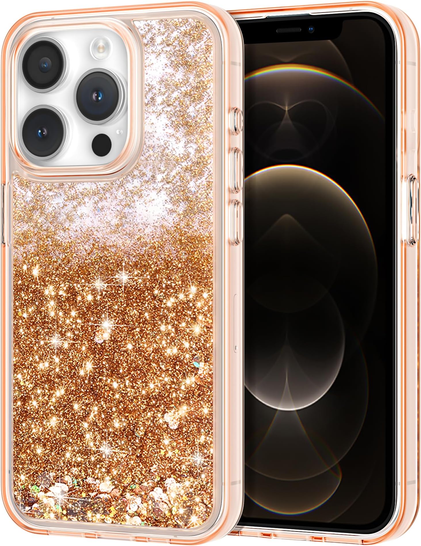 CooldenCompatible with iPhone 12 Pro Max Protective Glitter Cover for Women Girls Cute Bling Sparkle Heavy Duty Hard Shell Shockproof TPU Case Compatible with iPhone 12 Pro Max 6.7 inch, Rose Gold