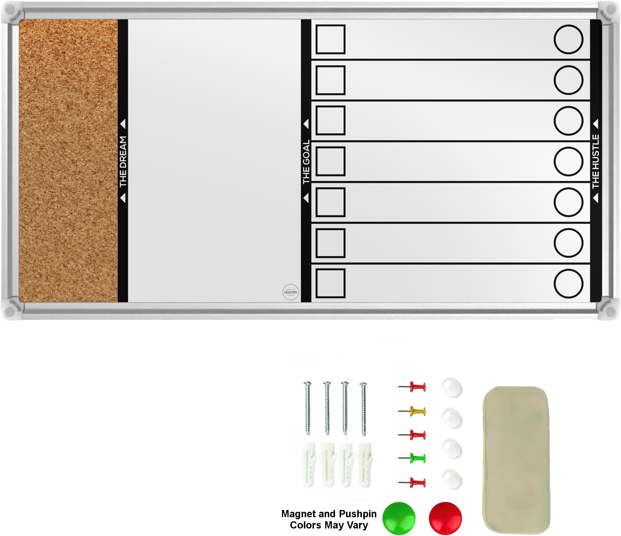 Magnetic Dry Erase/Cork Board Combo for Planning & Goal Setting, 28 x 14 Inch, Includes Whiteboard Eraser, 2 Magnets, Pushpins, and Mounting Hardware
