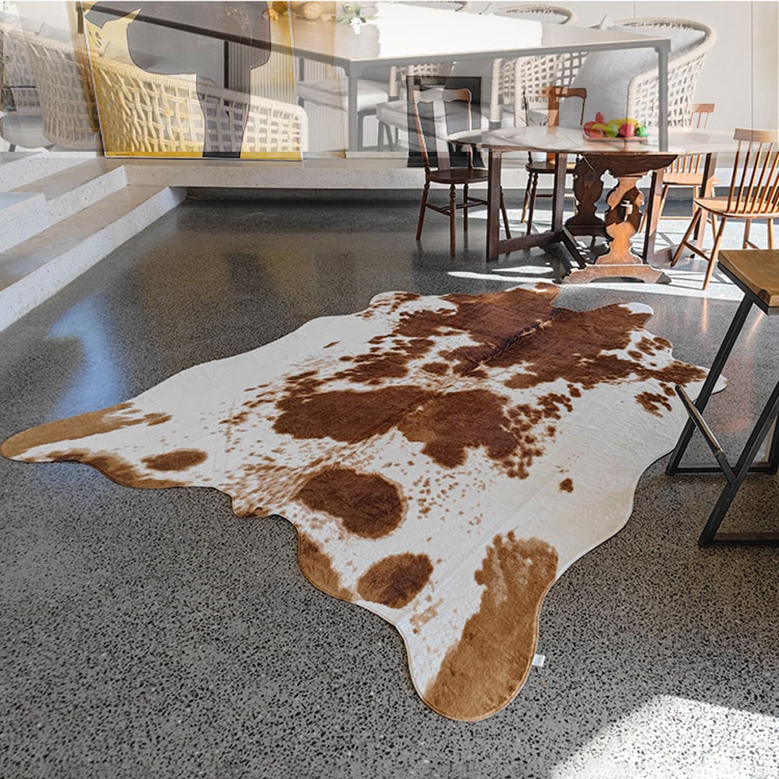 Tapis doux en imitation peau d'animal - Tapis de forme irrégulière pour salon et chambre à coucher - Aspect peau de vache