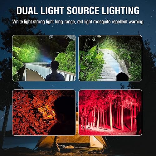 Miniatura 9 de BORUIT Linterna frontal recargable LED RJ-3000, 3 modos de luz LED blanca y roja, linterna táctica súper brillante, lámpara de cabeza de luz roja